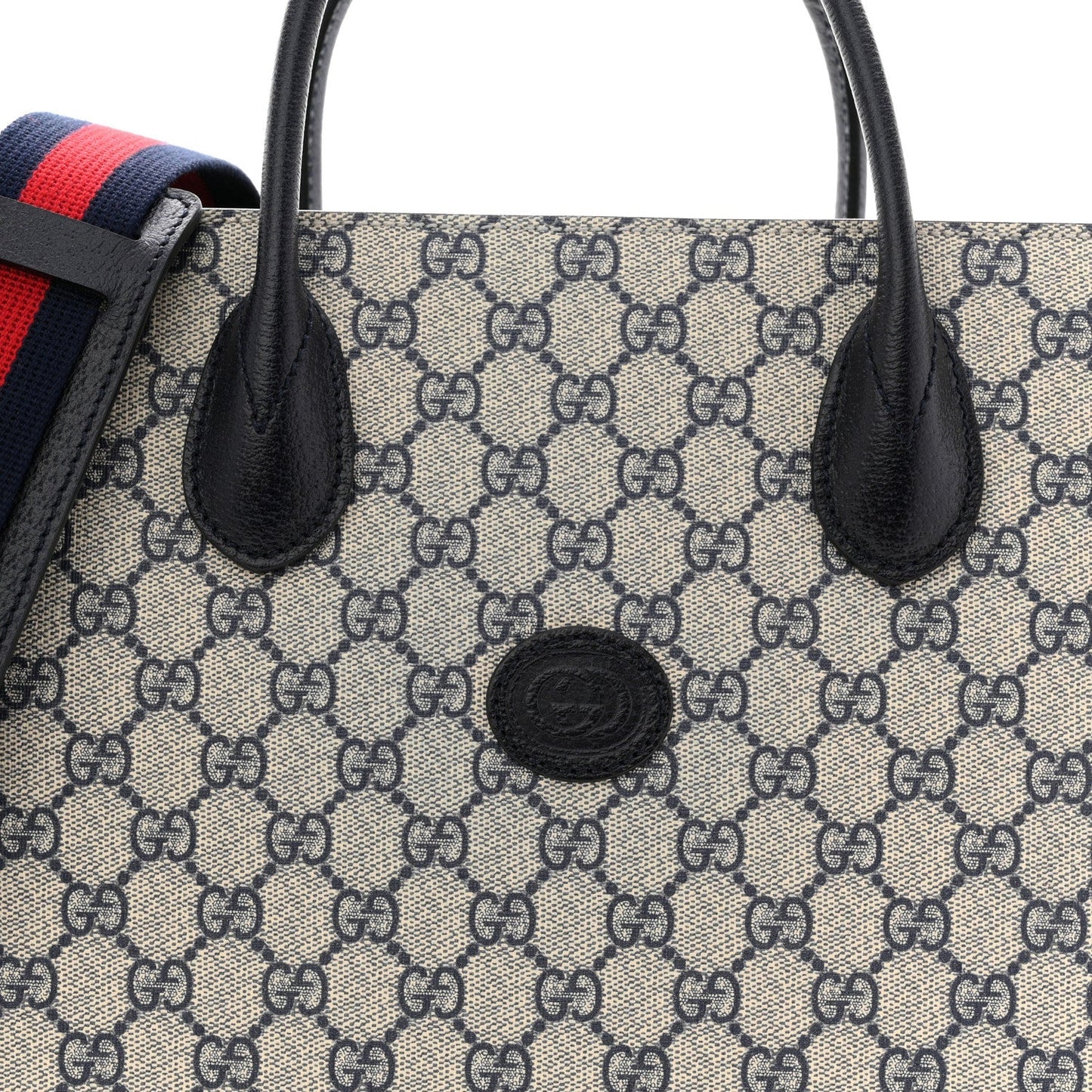 GG Supreme Monogram Azalea Calfskin Medium Retro Interlocking G Tote Bag Beige Blue