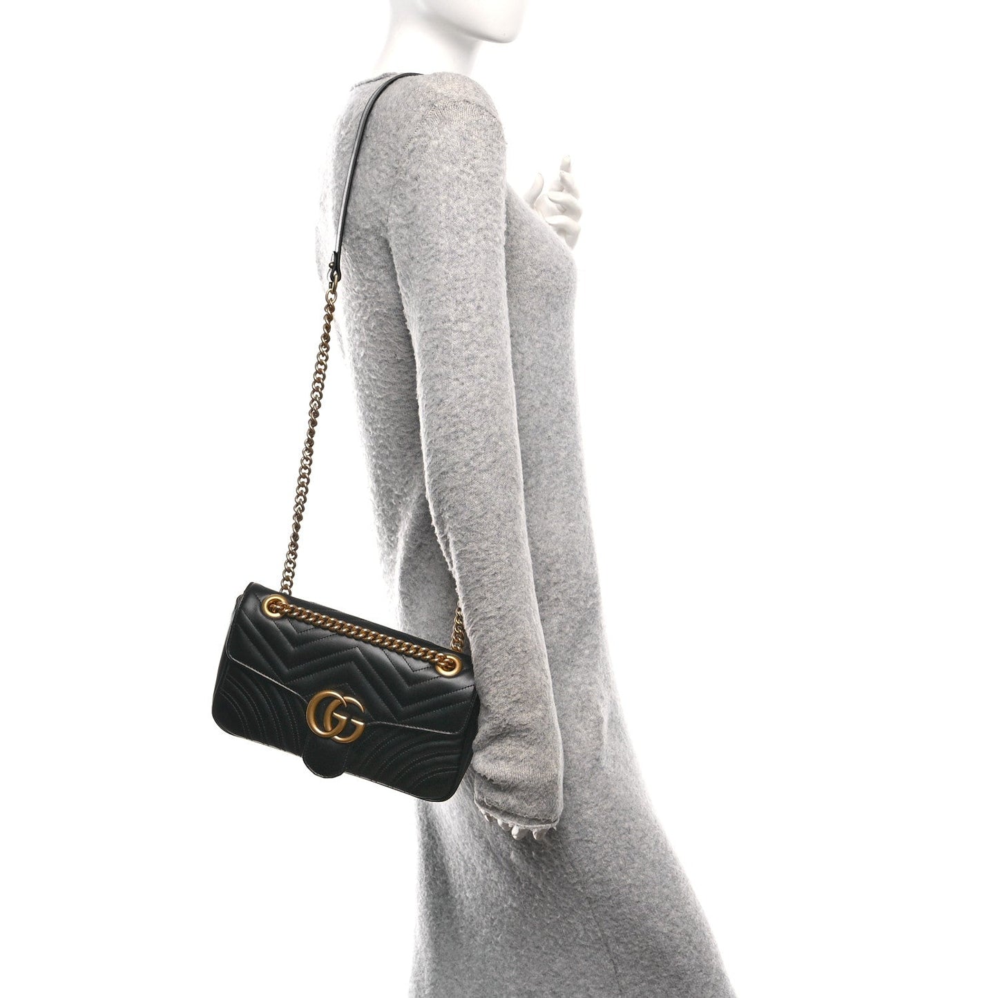 Calfskin Matelasse Small GG Marmont Shoulder Bag Black