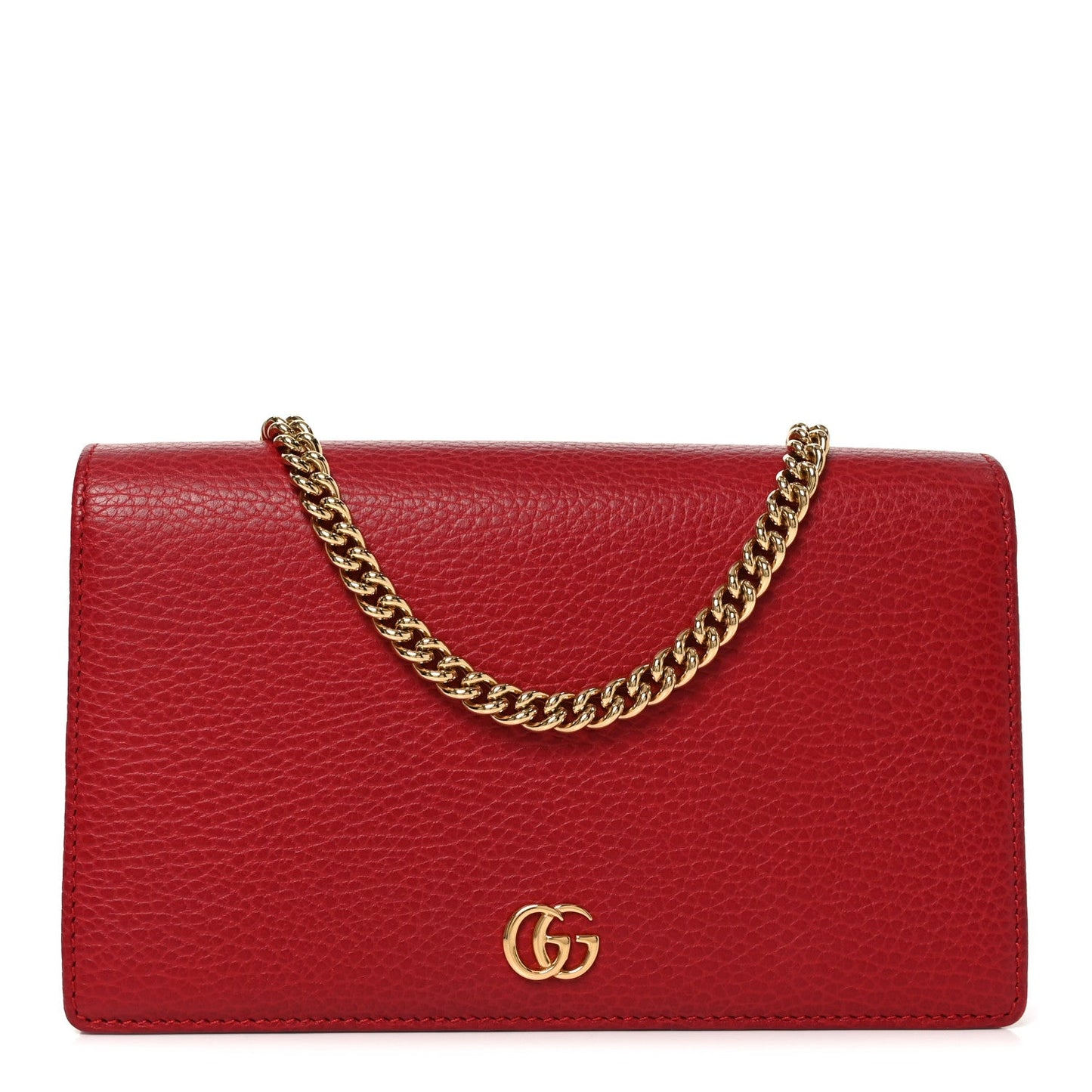 Dollar Calfskin Mini GG Marmont Chain Wallet Hibiscus Red