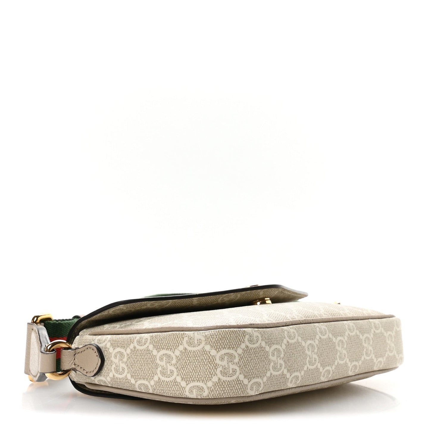 GG Supreme Monogram Textured Dollar Calfskin Web Mini Ophidia Envelope Shoulder Bag Beige Mystic White Oatmeal