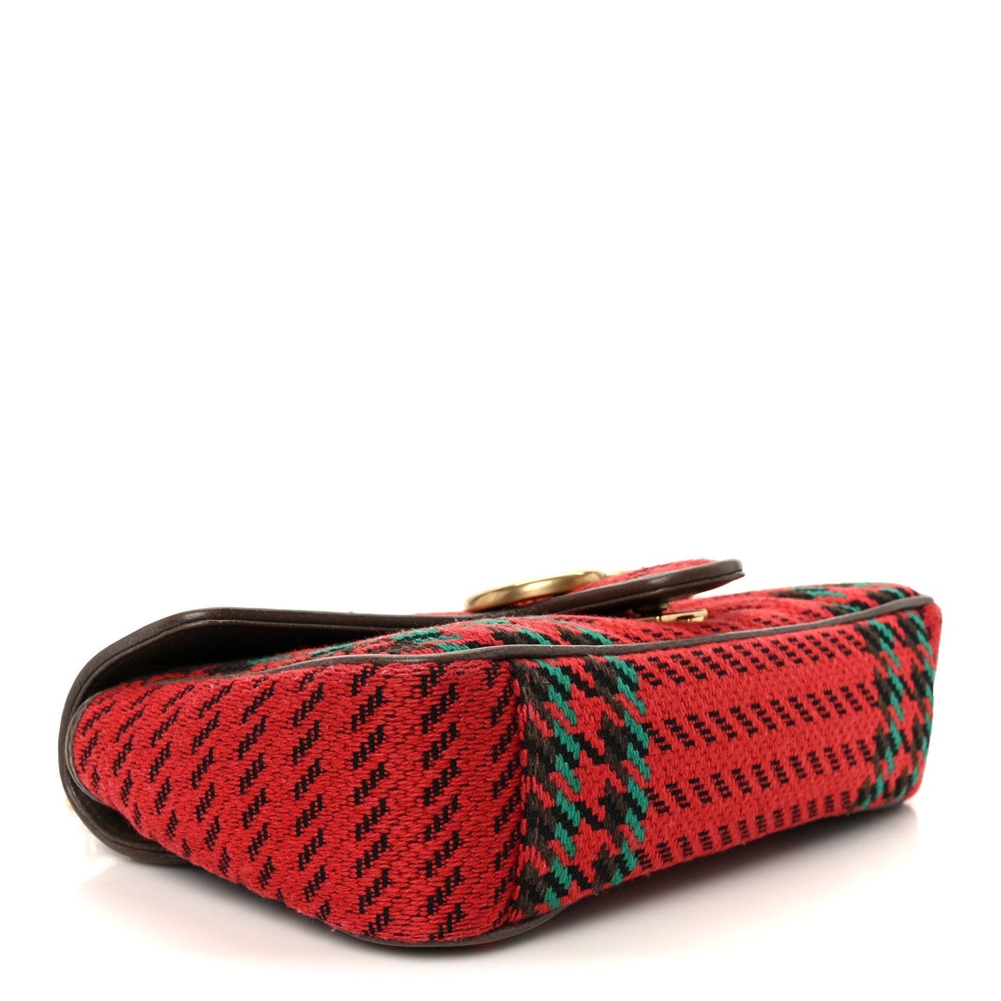 Wool Tweed Textured Dollar Calfskin Matelasse Diagonal Plaid Small GG Marmont Shoulder Bag Red Green Multicolor New Acero