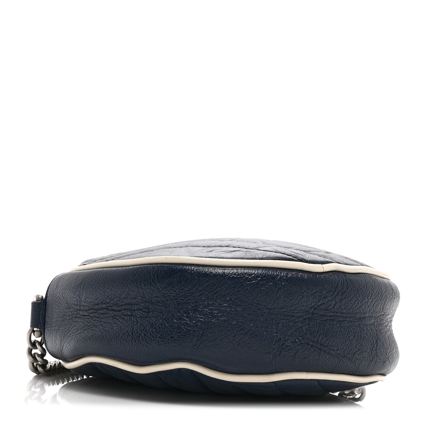 Azalea Calfskin Matelasse Diagonal Mini Torchon GG Marmont Round Shoulder Bag Blue Agata Mystic White