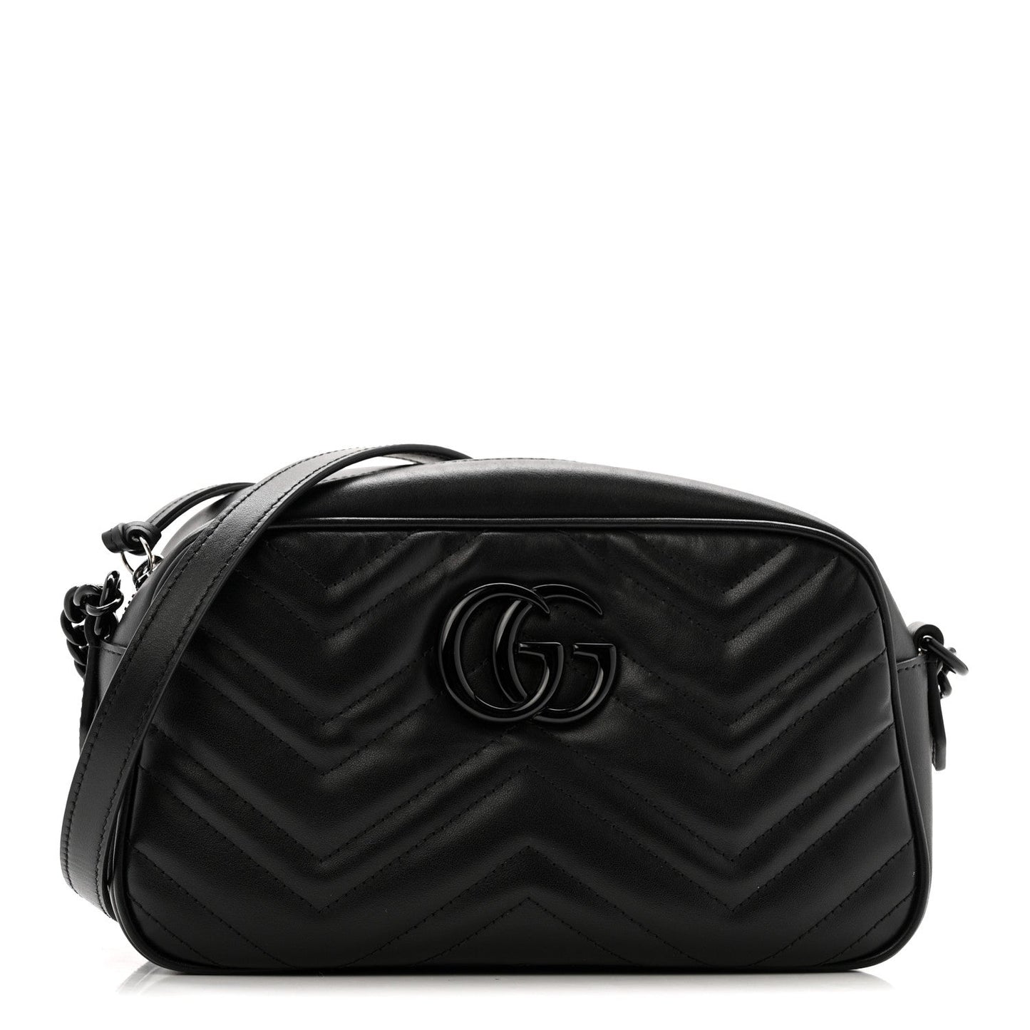Calfskin Matelasse Monochrome Small GG Marmont Chain Shoulder Bag Black
