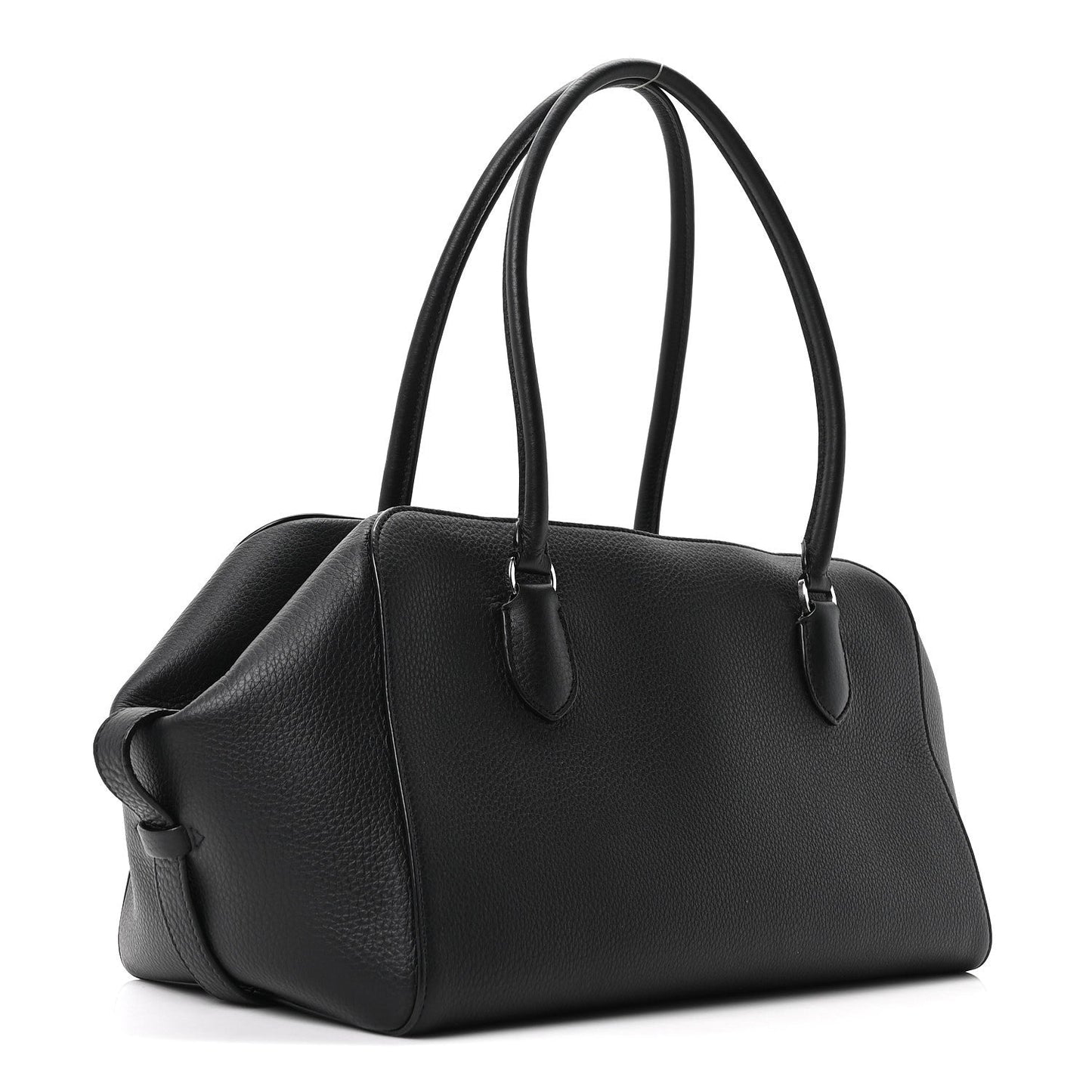 Grained Calfskin East West Bowling Bag Black