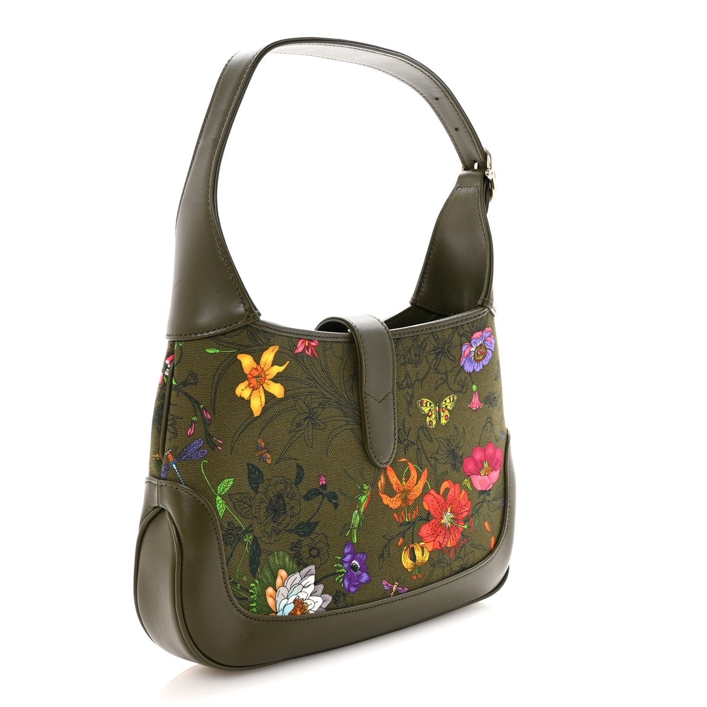 Calfskin Canvas Beaded Floral Medium Jackie 1961 Multicolor