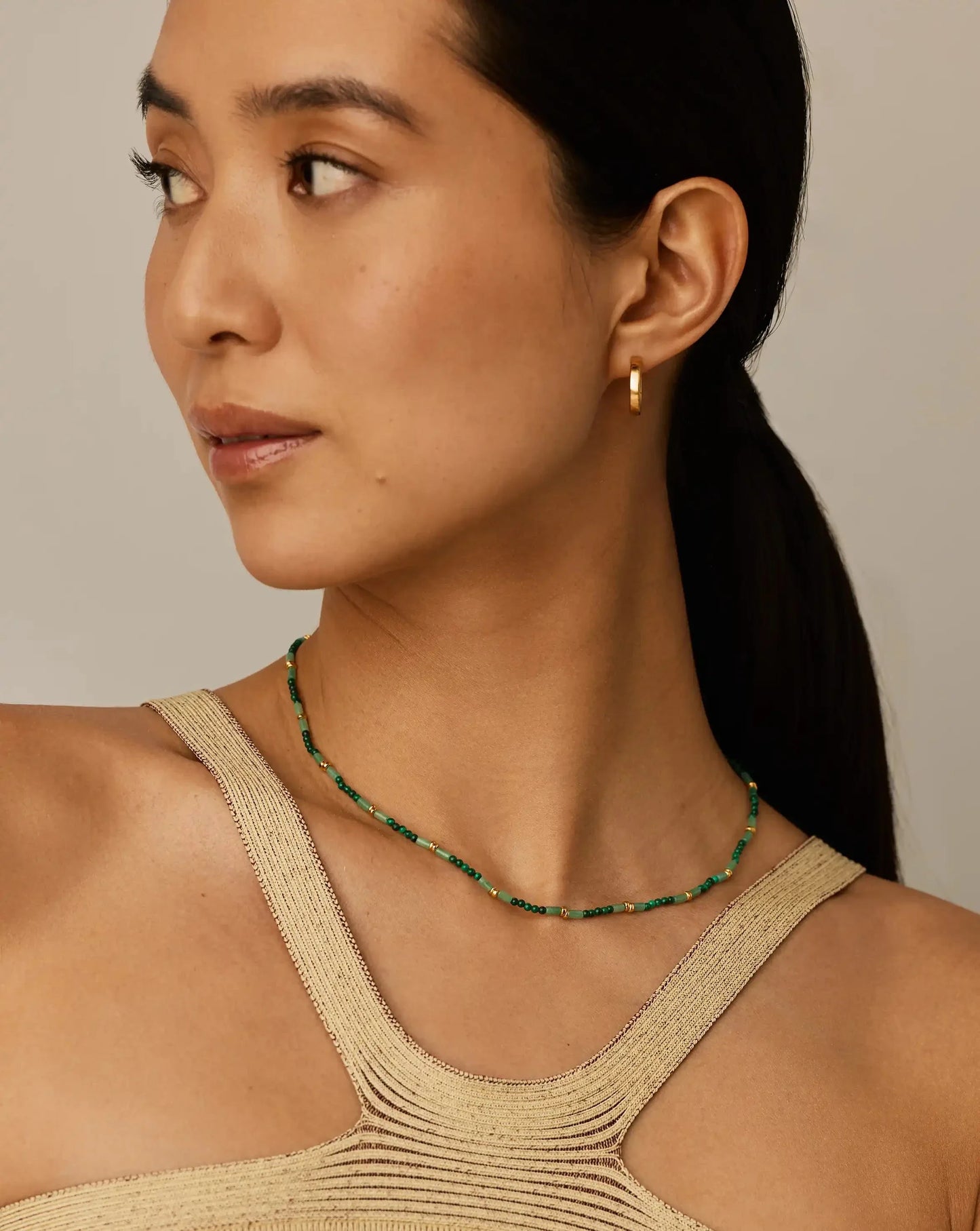 Beaded Gemstone Choker | 18k Gold Plated/Mojito Green