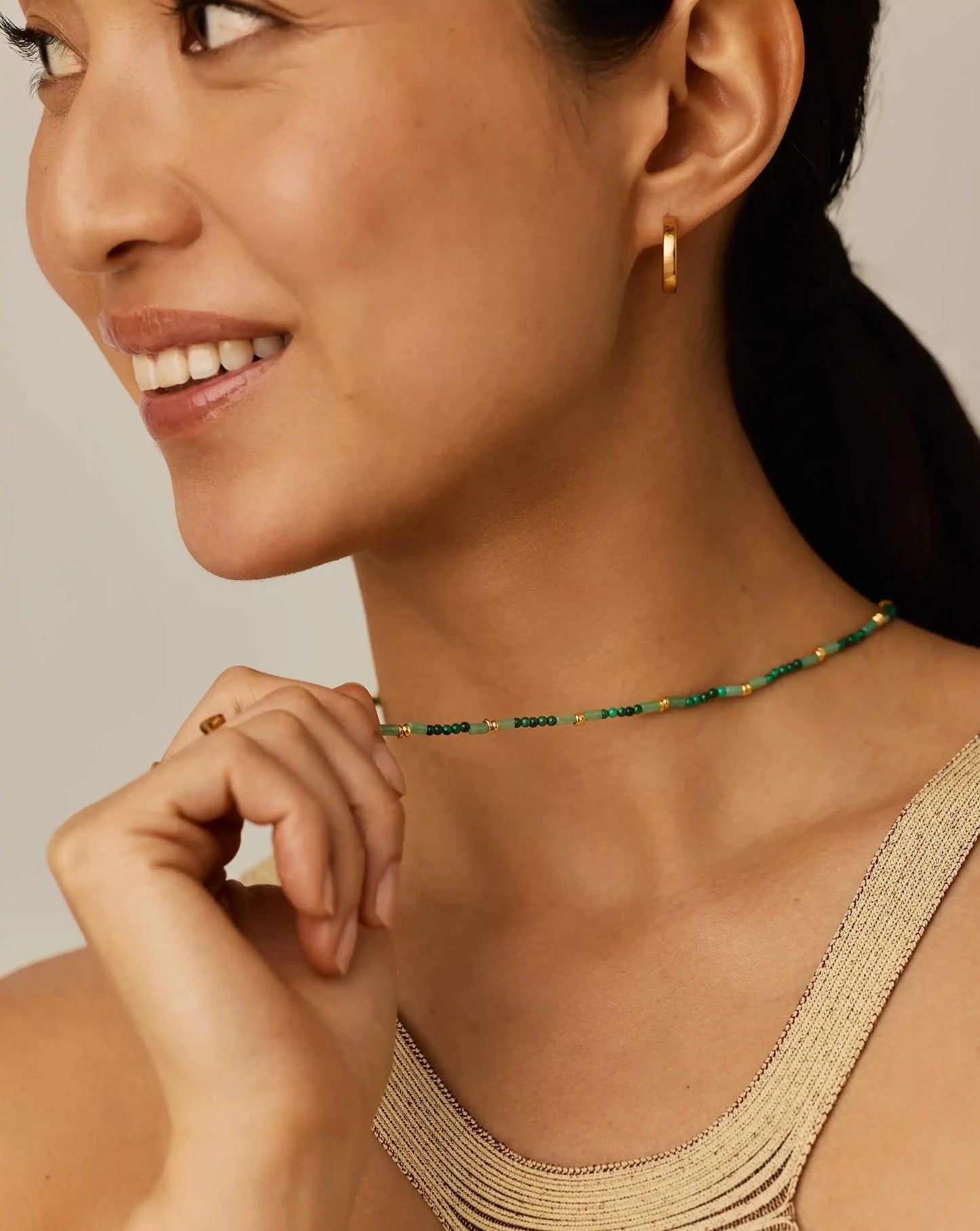 Beaded Gemstone Choker | 18k Gold Plated/Mojito Green