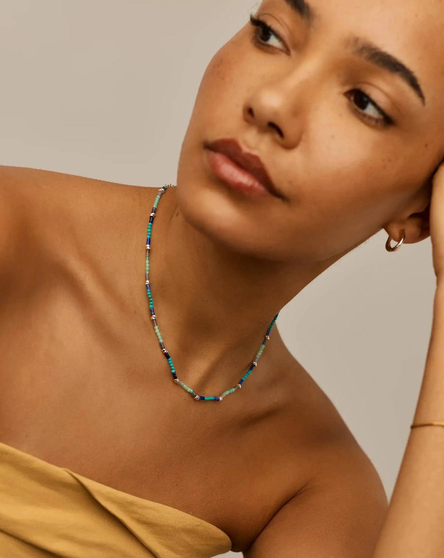 Beaded Gemstone Choker | Silver Plated/Lagoon Blue