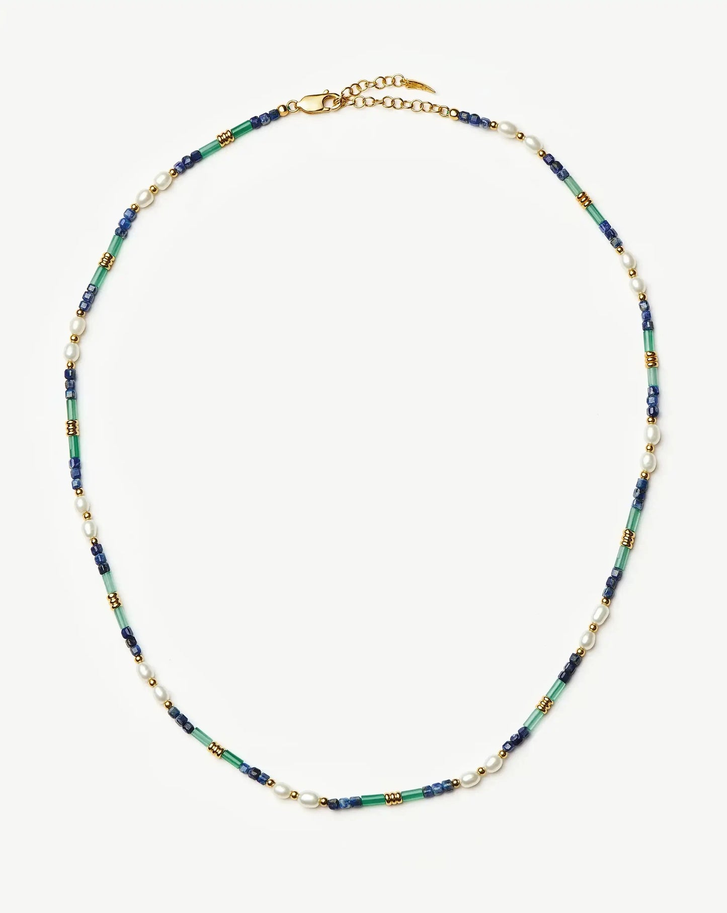 Beaded Gemstone & Pearl Short Necklace | 18k Gold Plated/Lagoon Blue