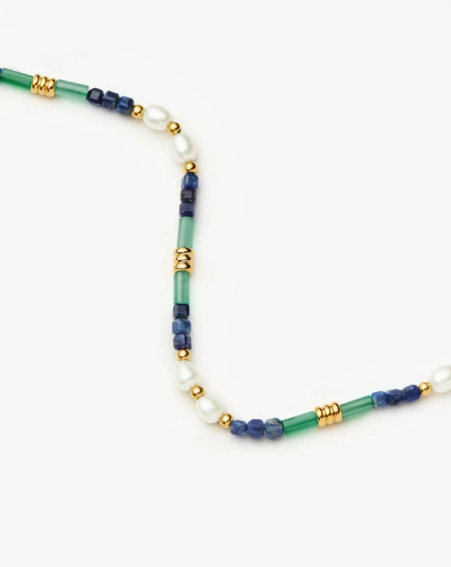 Beaded Gemstone & Pearl Short Necklace | 18k Gold Plated/Lagoon Blue