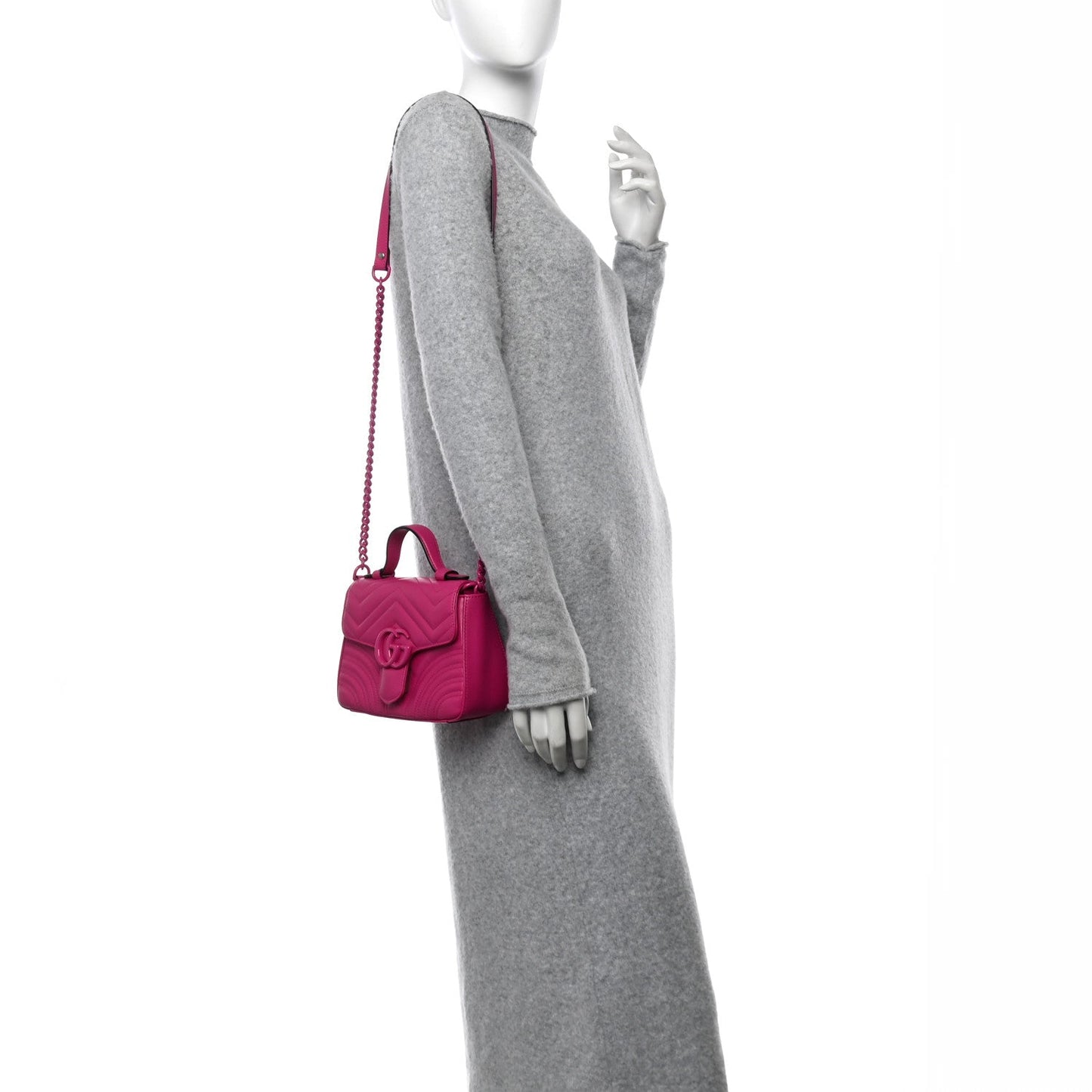 Calfskin Matelasse Monochrome Mini GG Marmont Top Handle Shoulder Bag Classic Fuxia
