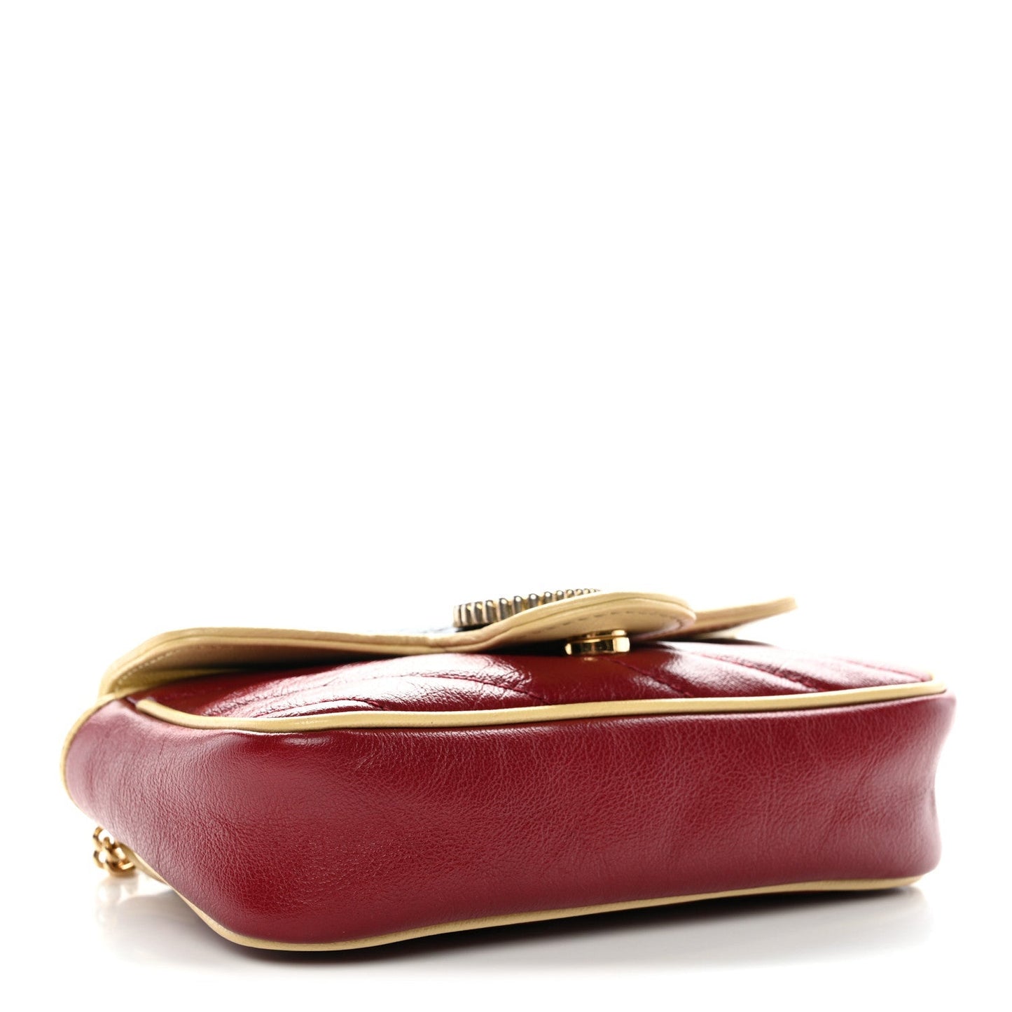 Vintage Effect Calfskin Matelasse Super Mini Torchon GG Marmont Shoulder Bag Black Beige