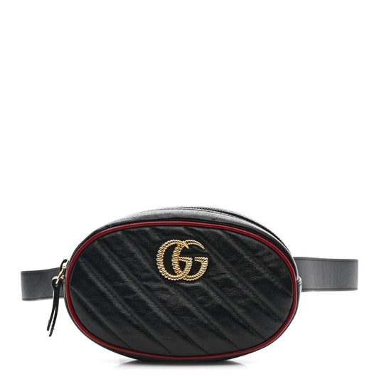 Azalea Calfskin Matelasse Diagonal Torchon GG Marmont Belt Bag 85 34 Black Romantic Cerise