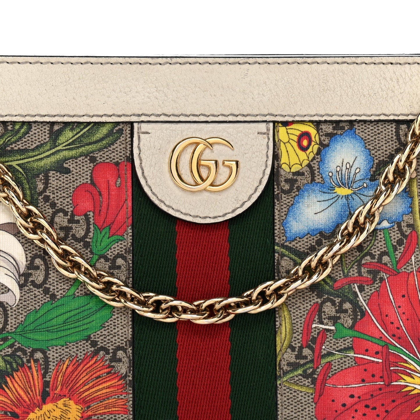 GG Supreme Monogram Flora Web Small Ophidia Chain Shoulder Bag White