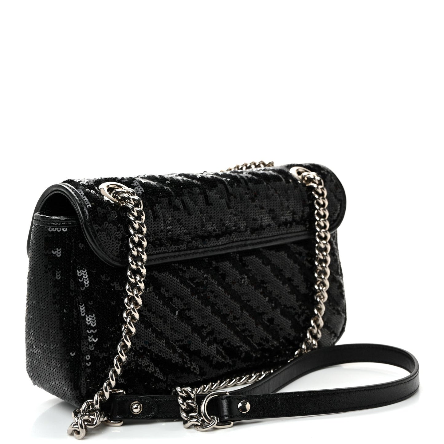 Sequin Matelasse Small GG Marmont Shoulder Bag Black