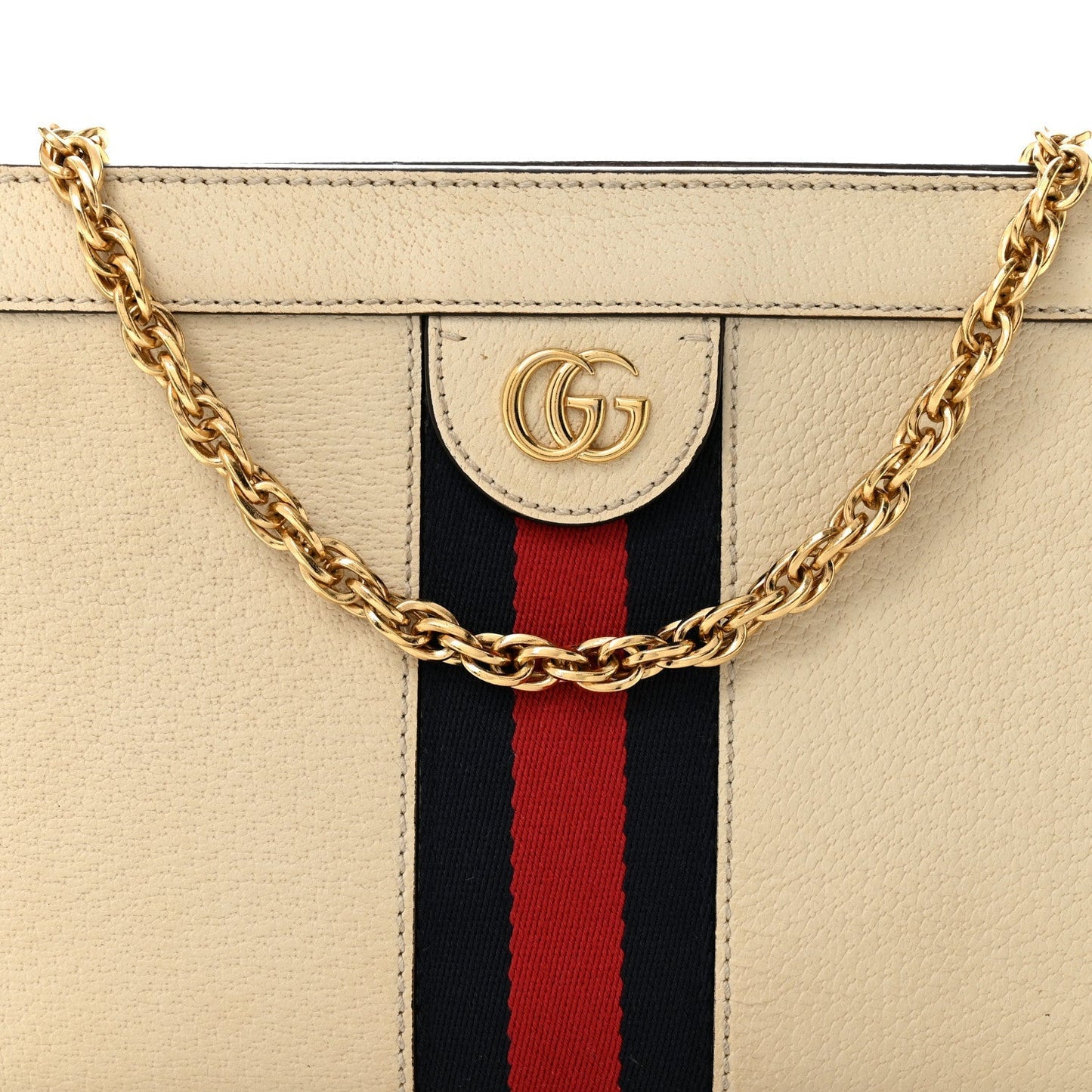 Textured Calfskin Web Small Ophidia Chain Shoulder Bag Mystic White