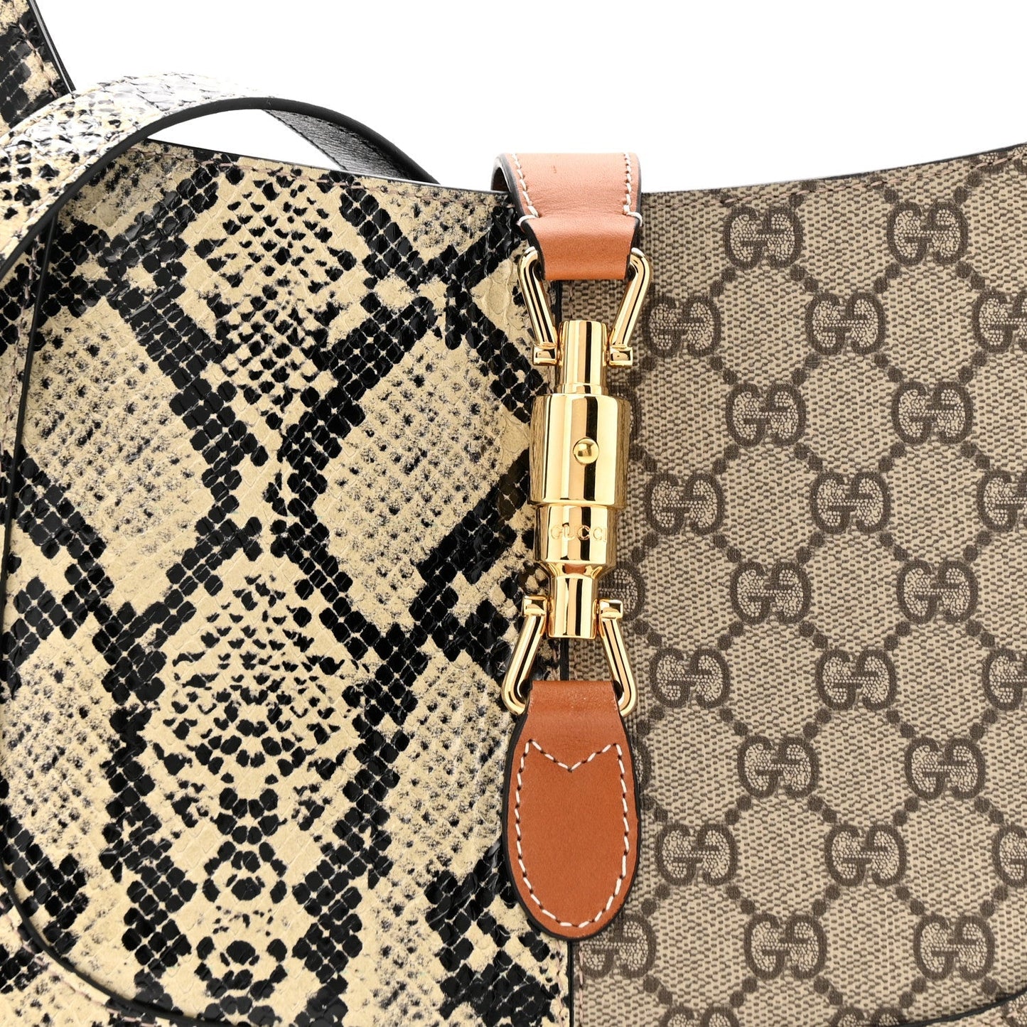 GG Supreme Monogram Snakeskin Small Jackie 1961 Hobo Beige Ebony