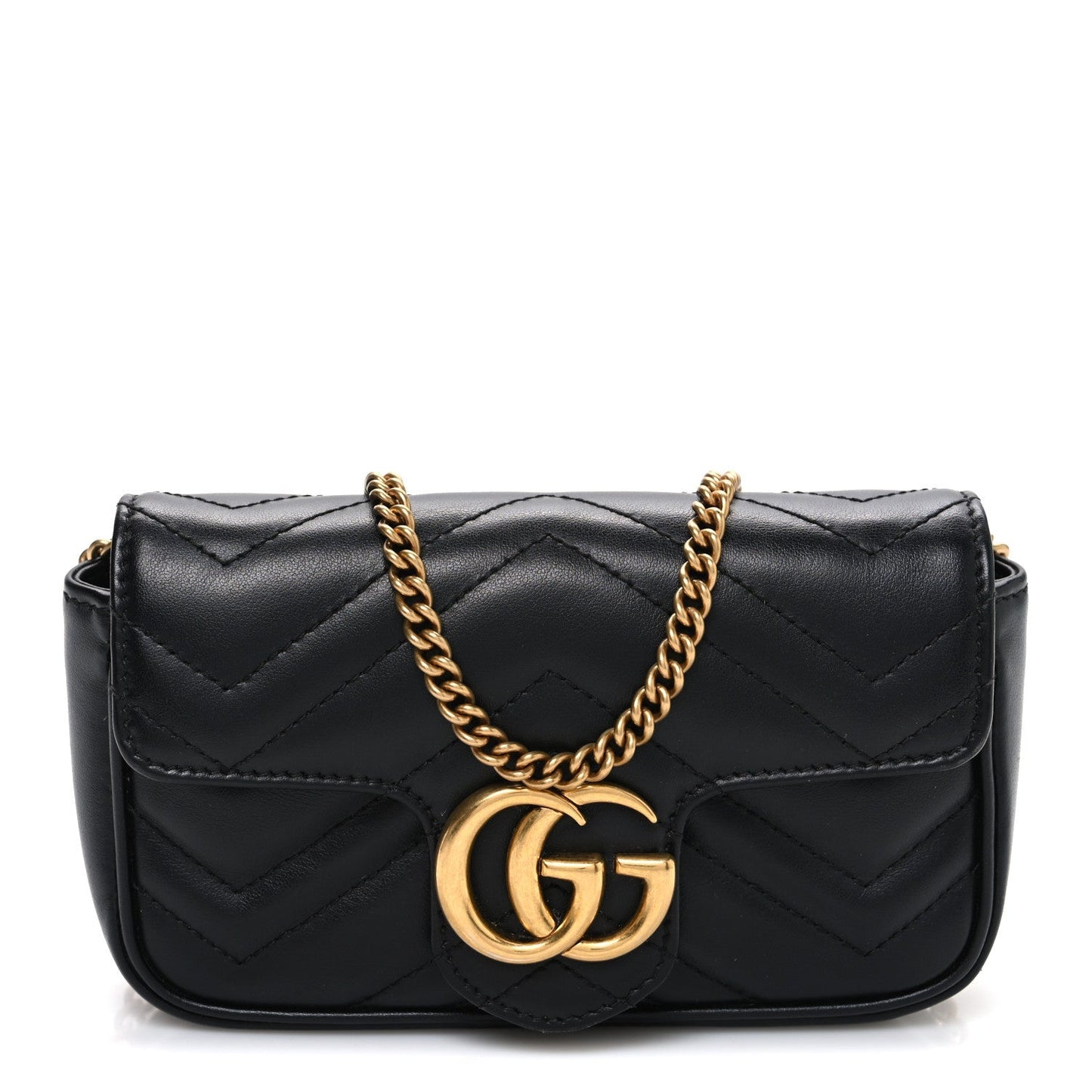 Calfskin Matelasse Super Mini GG Marmont Shoulder Bag Black
