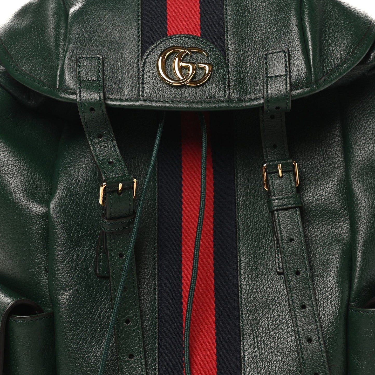 Grained Calfskin Medium Ophidia Double Buckle Backpack Green