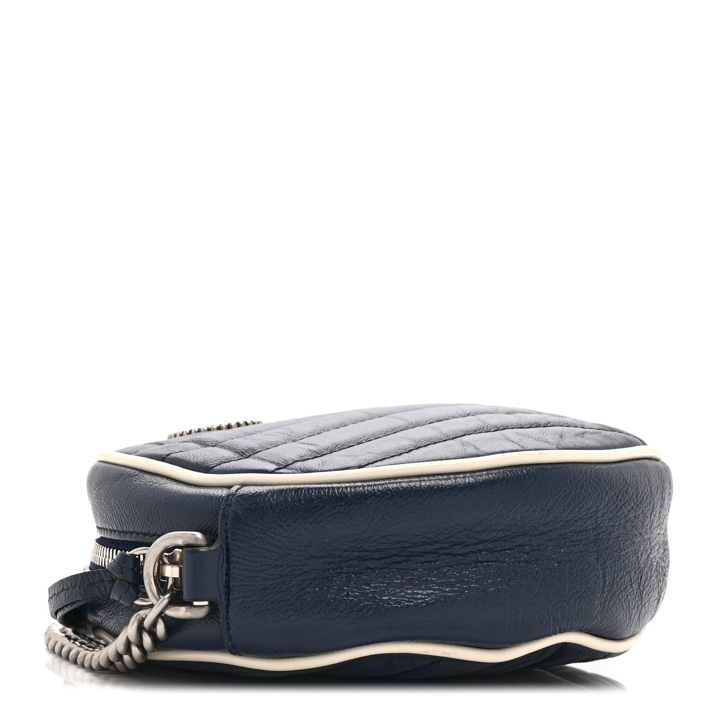 Azalea Calfskin Matelasse Diagonal Mini Torchon GG Marmont Round Shoulder Bag Blue Agata Mystic White