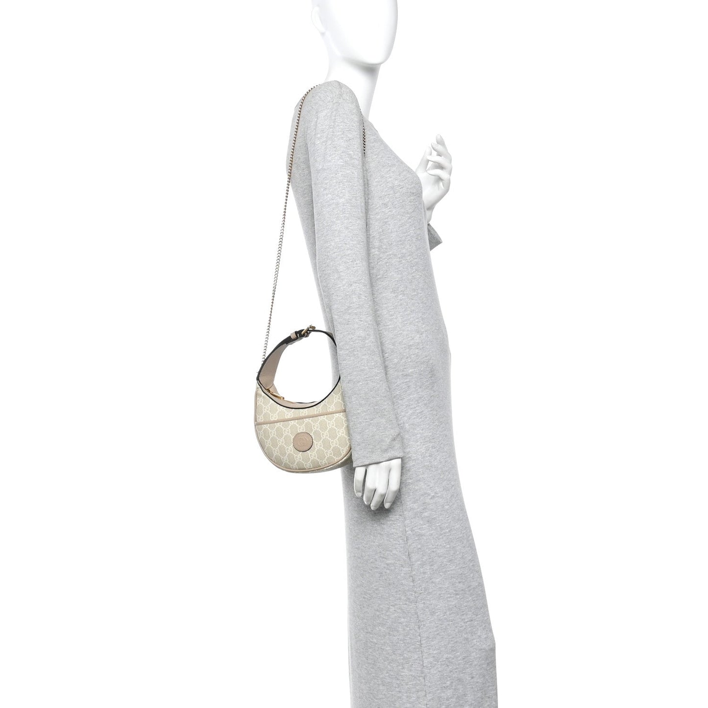 GG Supreme Monogram Textured Dollar Calfskin Mini Retro Interlocking G Half Moon Bag Beige Mystic White Oatmeal