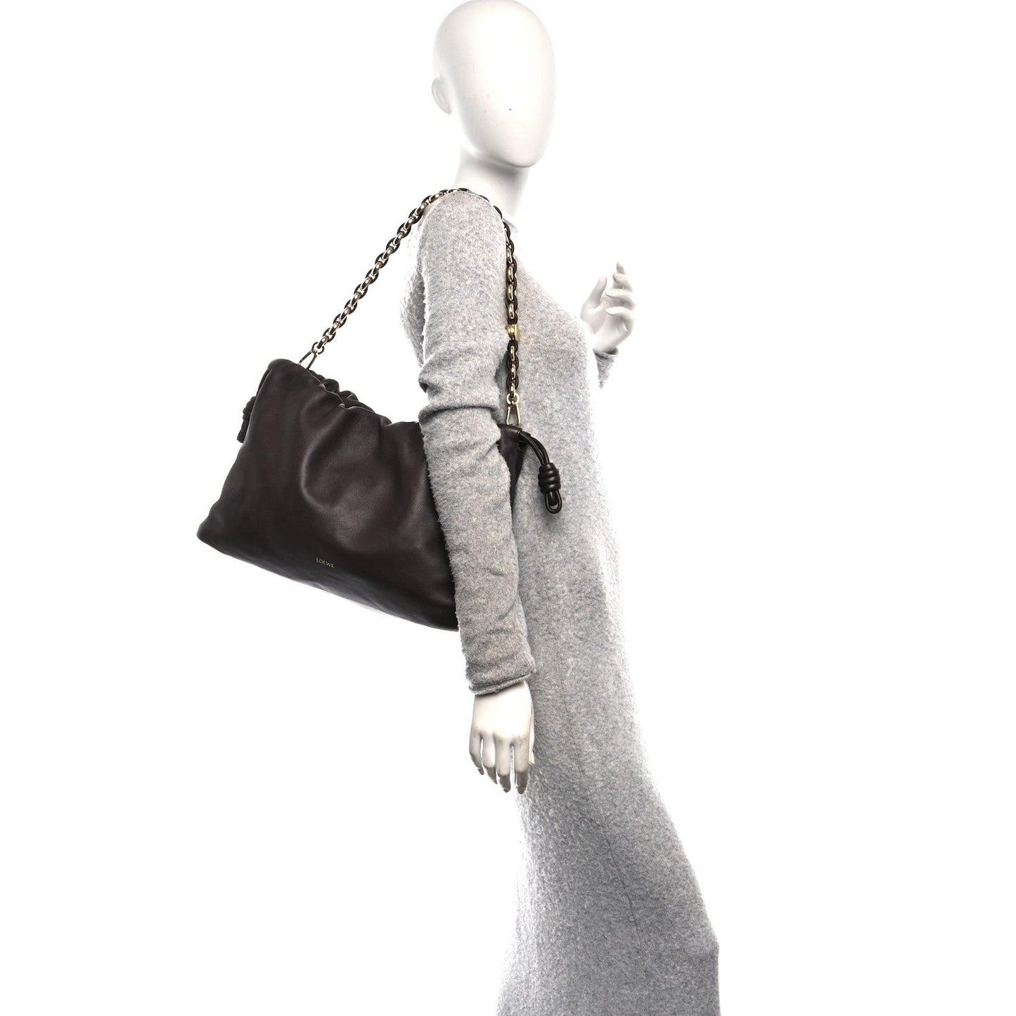 Mellow Nappa Donut Chain Large Flamenco Knot Clutch Dark Brownie