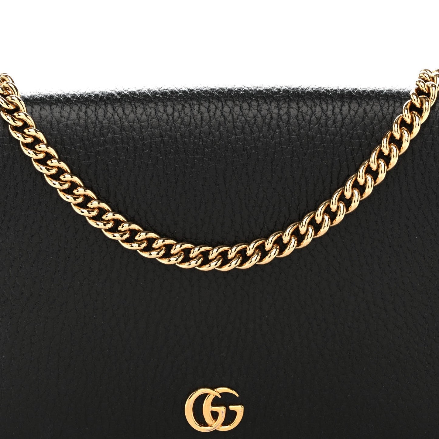 Dollar Calfskin Mini GG Marmont Chain Wallet Black
