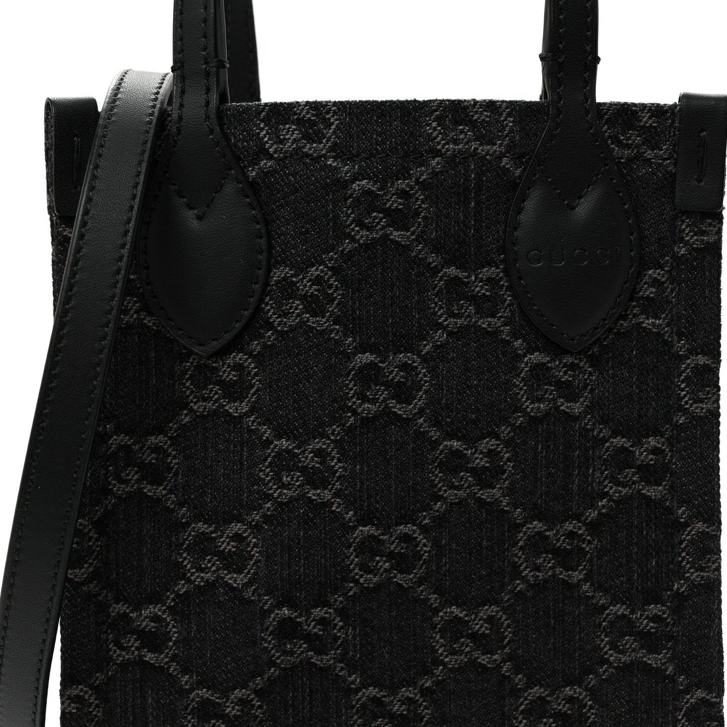 Denim Cuoio Harness GG Monogram Mini Ophidia Tote Bag Black Medium Grey
