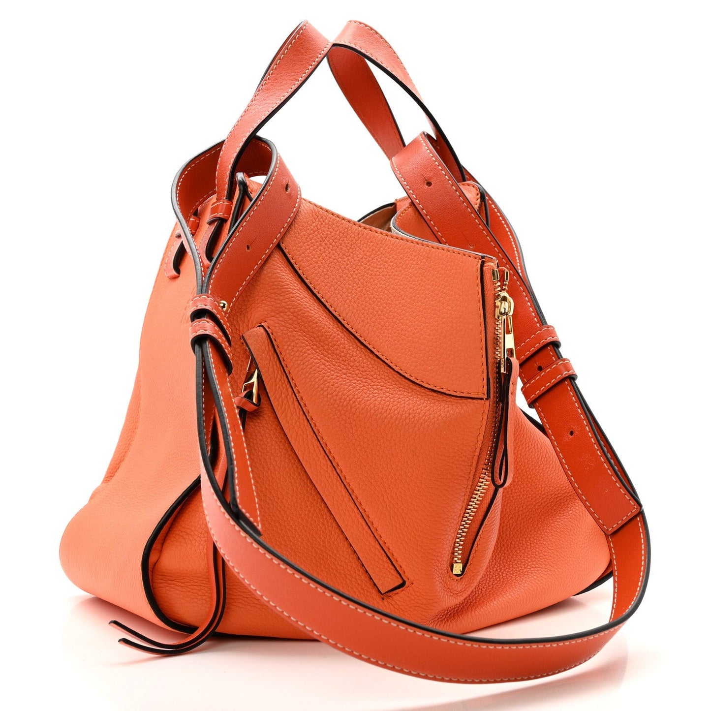 Grained Calfskin Small Hammock Shoulder Bag Apricot Orange