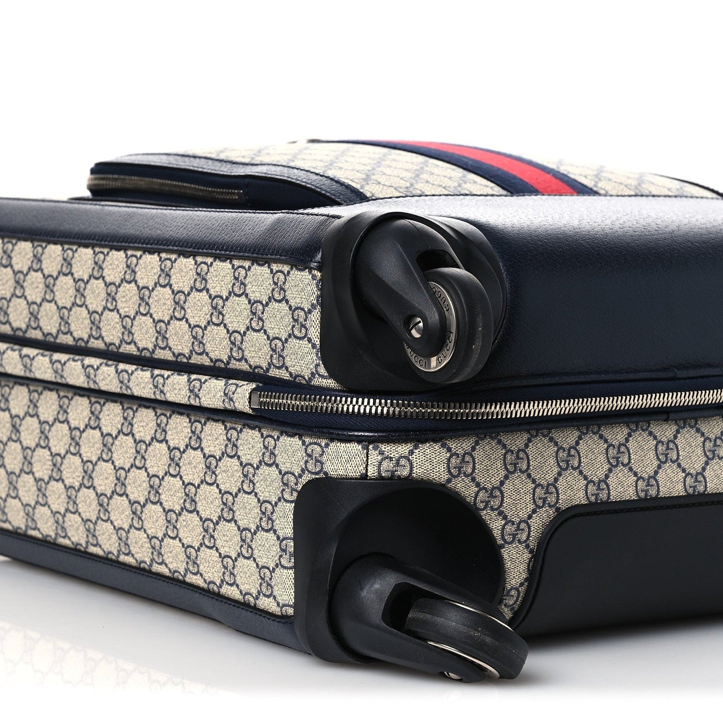 GG Supreme Monogram Textured Dollar Calfskin Web Small Savoy Cabin Trolley Beige Blue