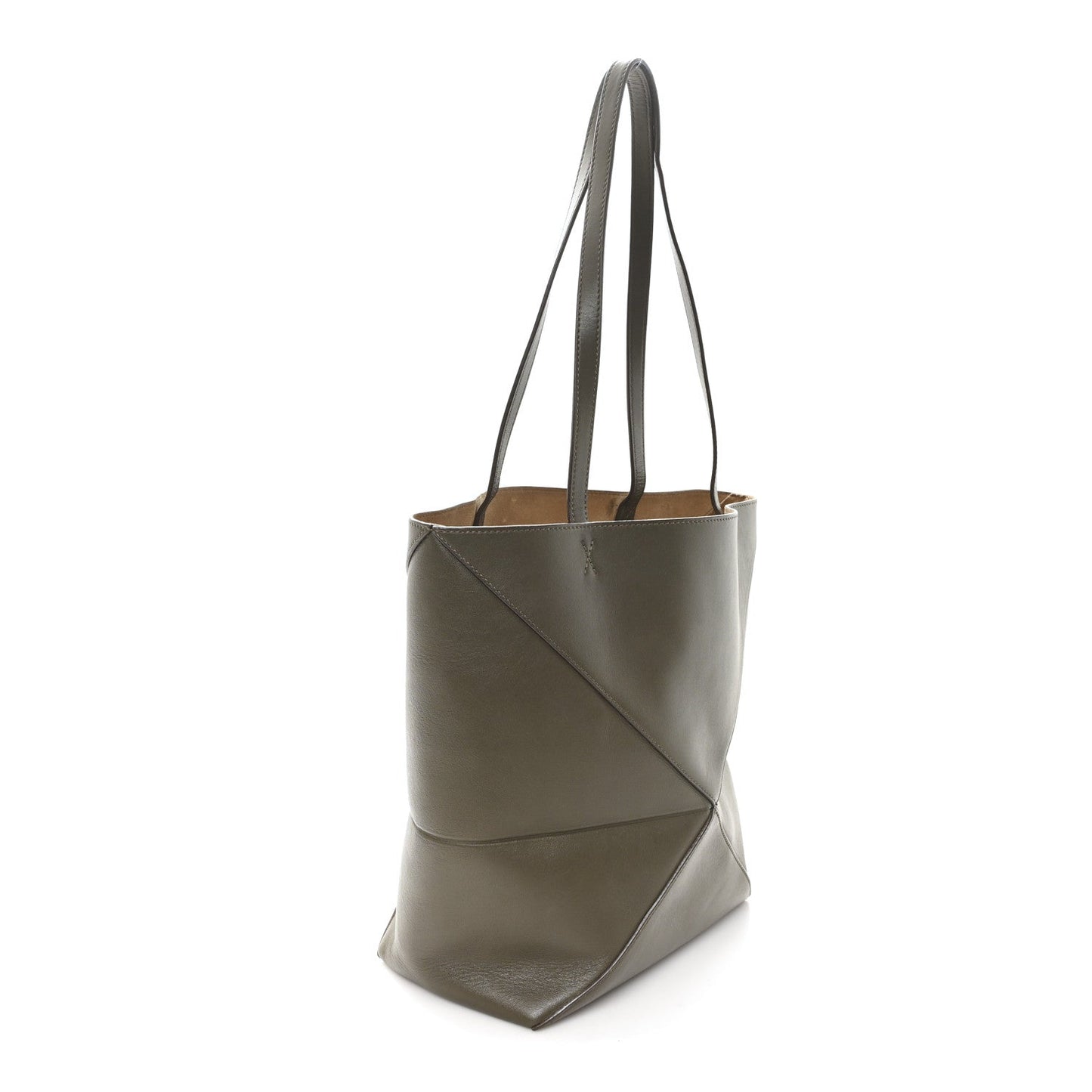 Shiny Calfskin Medium Puzzle Fold Tote Dark Khaki Green
