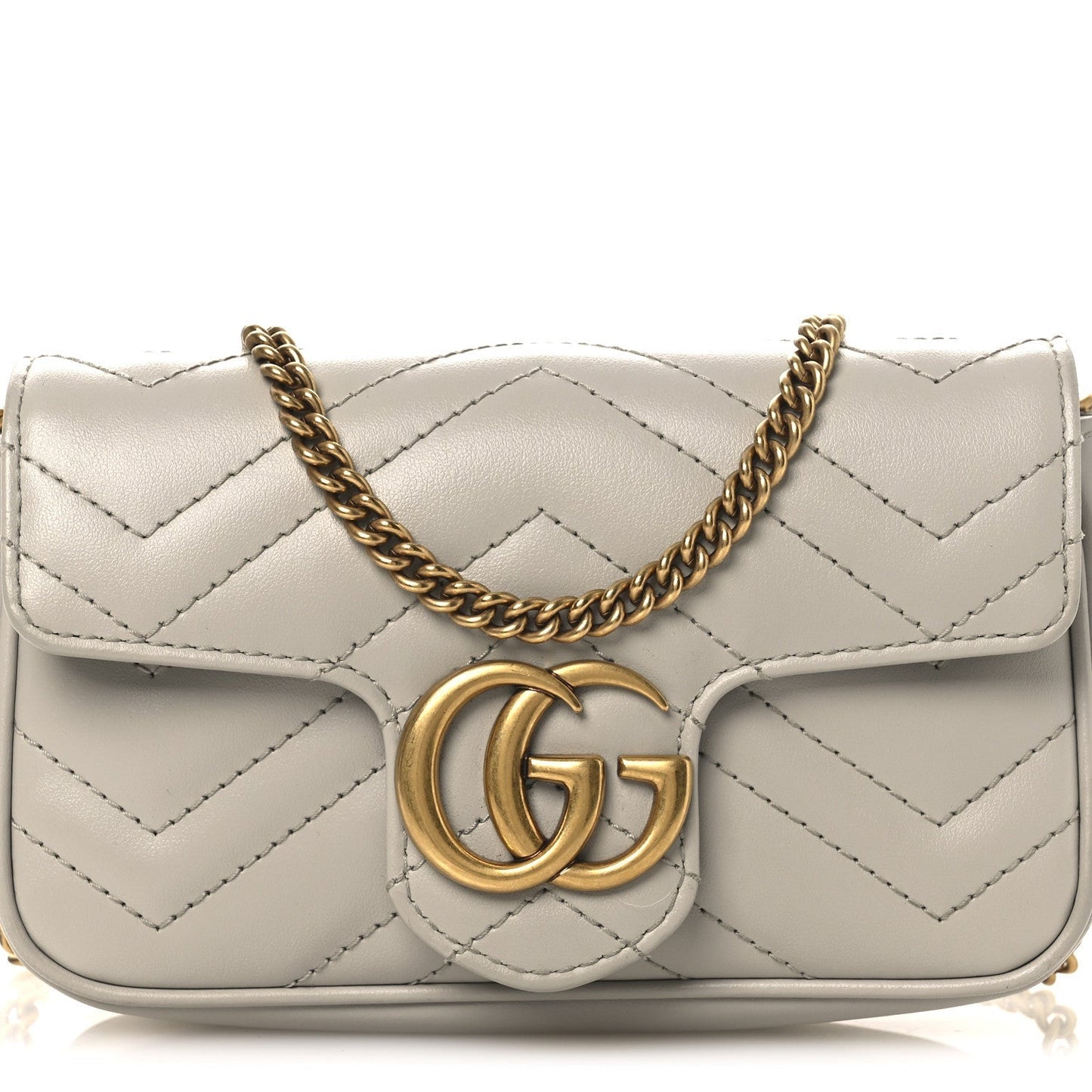 Calfskin Matelasse Super Mini GG Marmont Shoulder Bag Grey