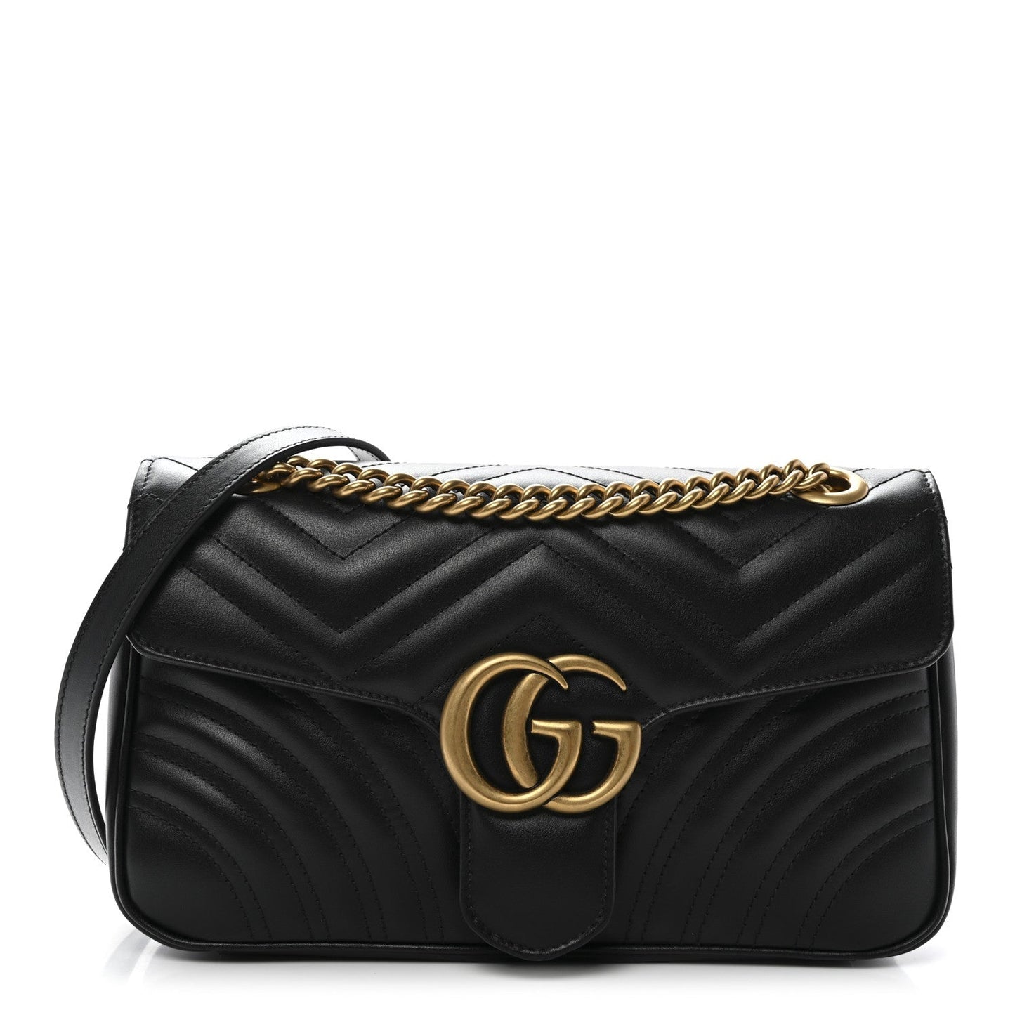 Calfskin Matelasse Small GG Marmont Shoulder Bag Black