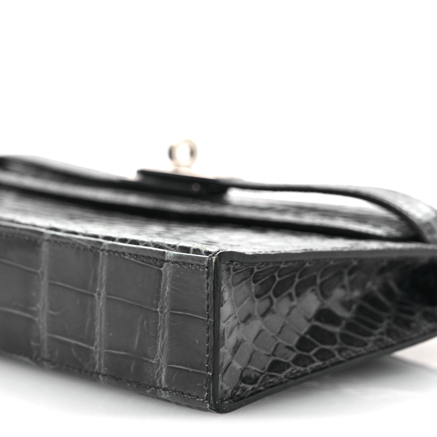 Shiny Niloticus Crocodile Kelly Elan Pochette Bleu Tempete