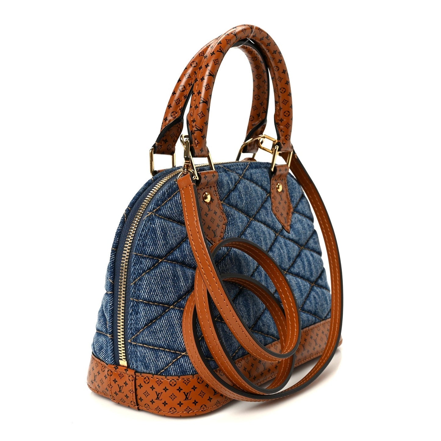 Denim Calfskin Reverse Monogram Malletage Alma BB Blue