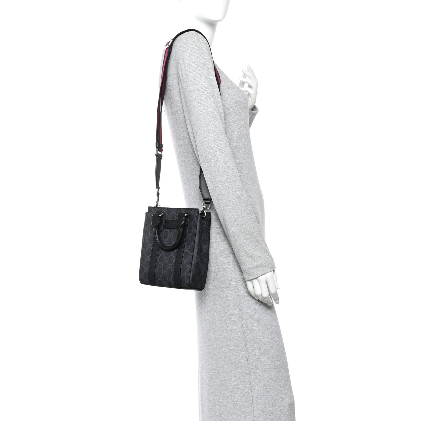 GG Supreme Monogram Appia Calfskin Web Mini Tote Bag Black