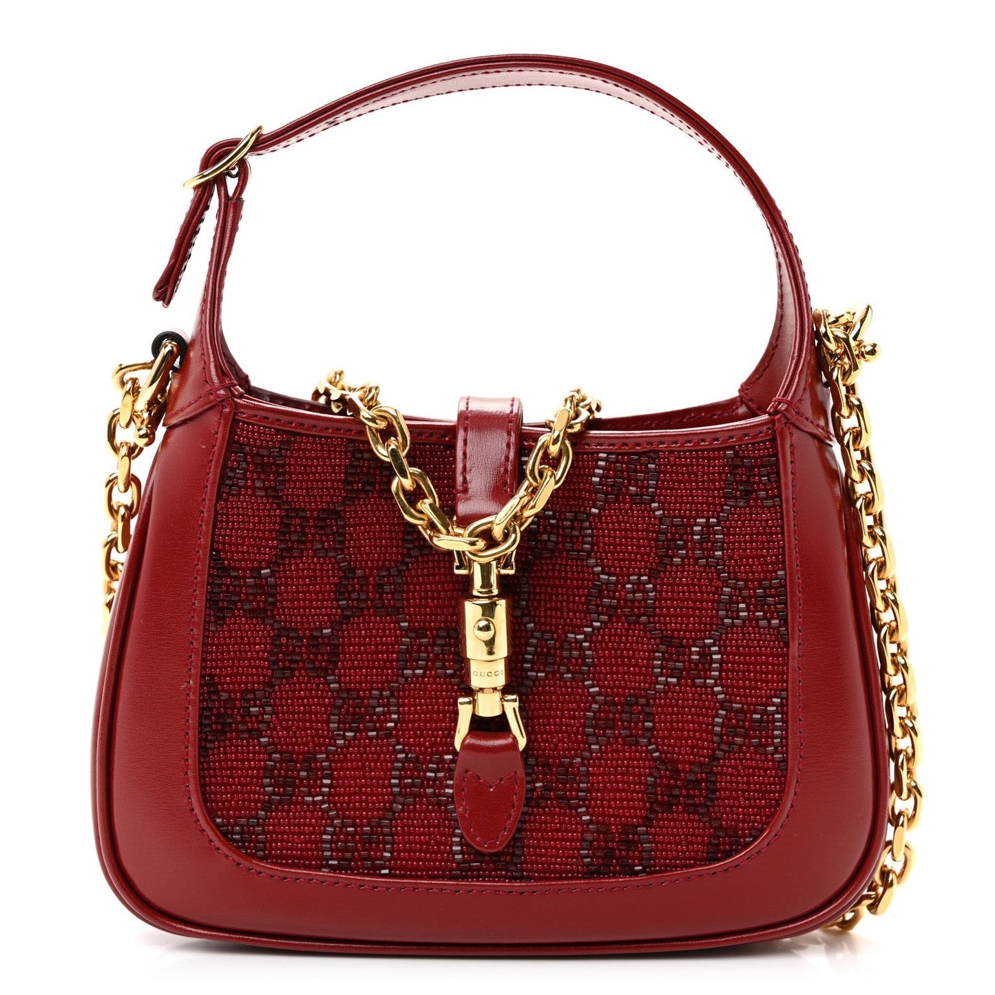 Calfskin Beaded Embroidery GG Monogram Mini Jackie 1961 Cherry Red