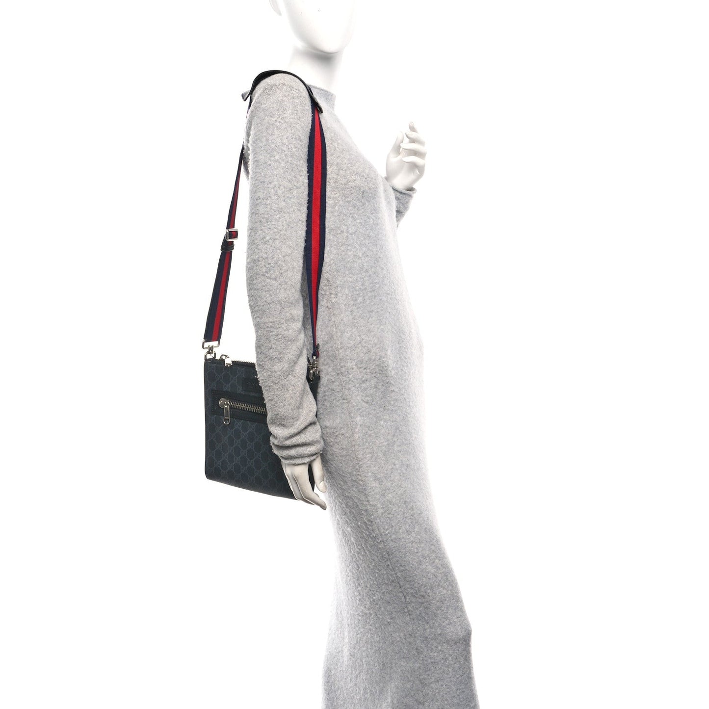 GG Supreme Monogram Web Small Flat Messenger Bag Black Grey