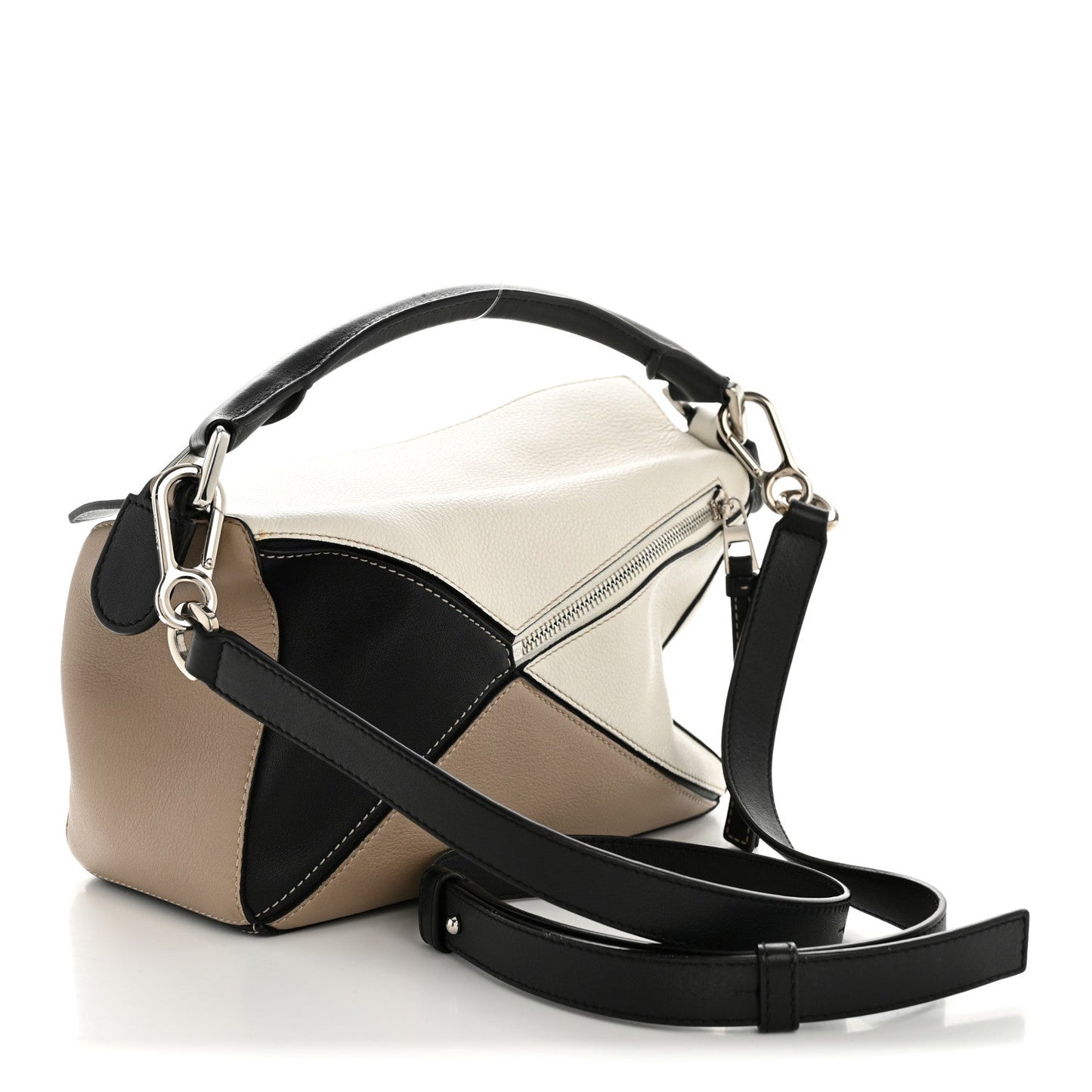 Calfskin Small Puzzle Bag Sand Soft White Black