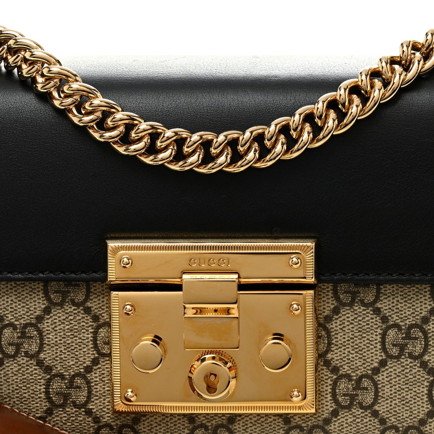 GG Supreme Monogram Calfskin Small Padlock Shoulder Bag Beige Black Cuir