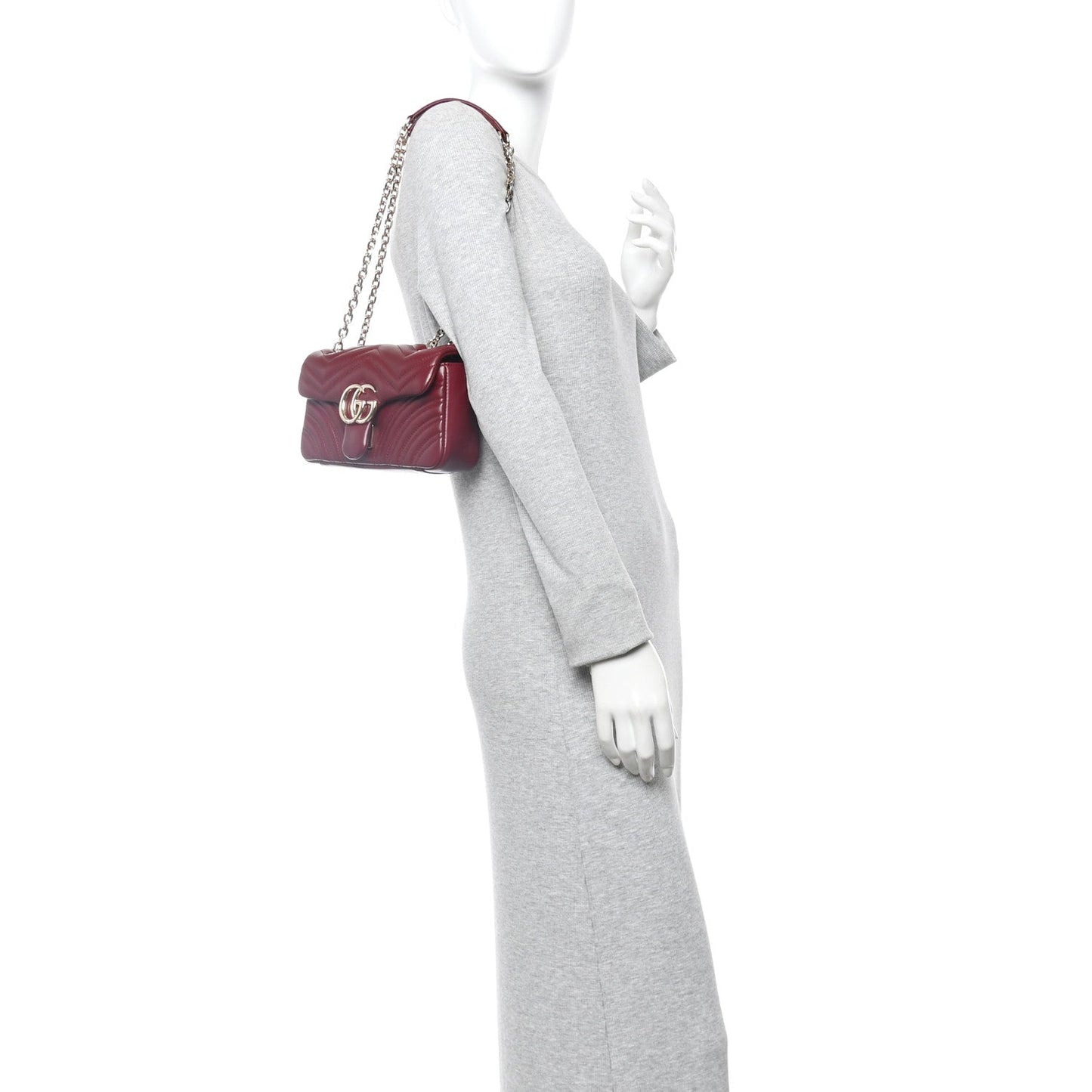 Lambskin Matelasse Small GG Marmont Shoulder Bag Rosso Ancora