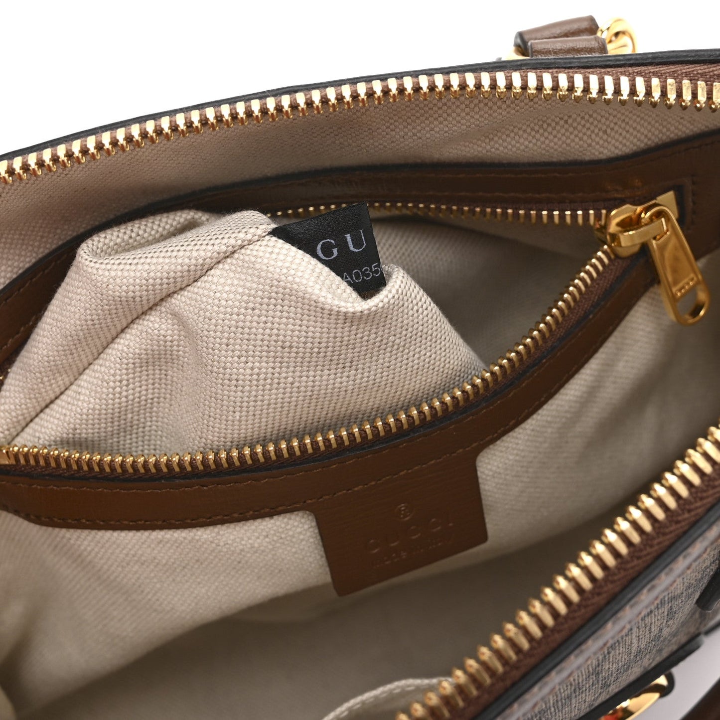 GG Supreme Monogram Azalea Calfskin Small Horsebit 1955 Top Handle Bag Beige Ebony Brown Sugar