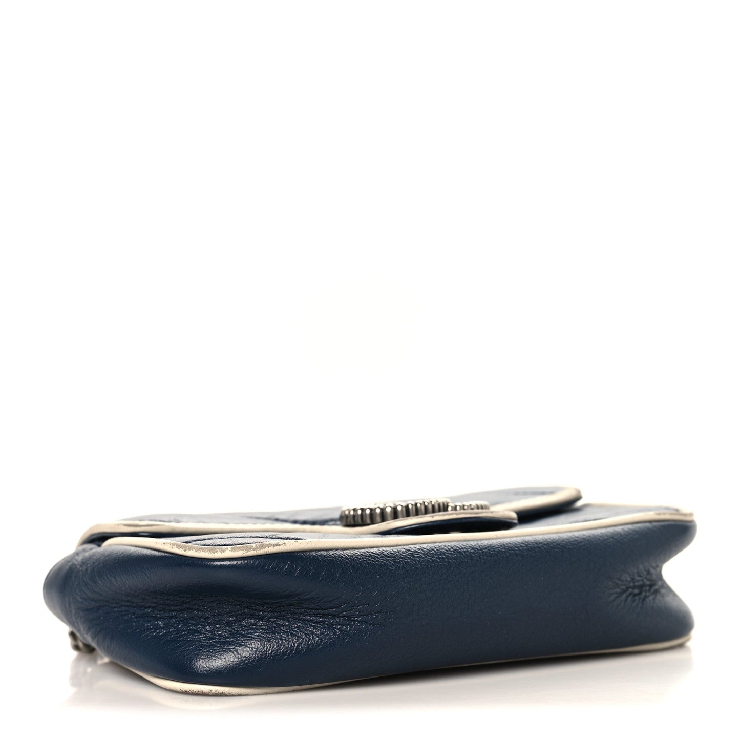 Vintage Effect Calfskin Matelasse Diagonal Super Mini Torchon GG Marmont Shoulder Bag Blue Agata Mystic White