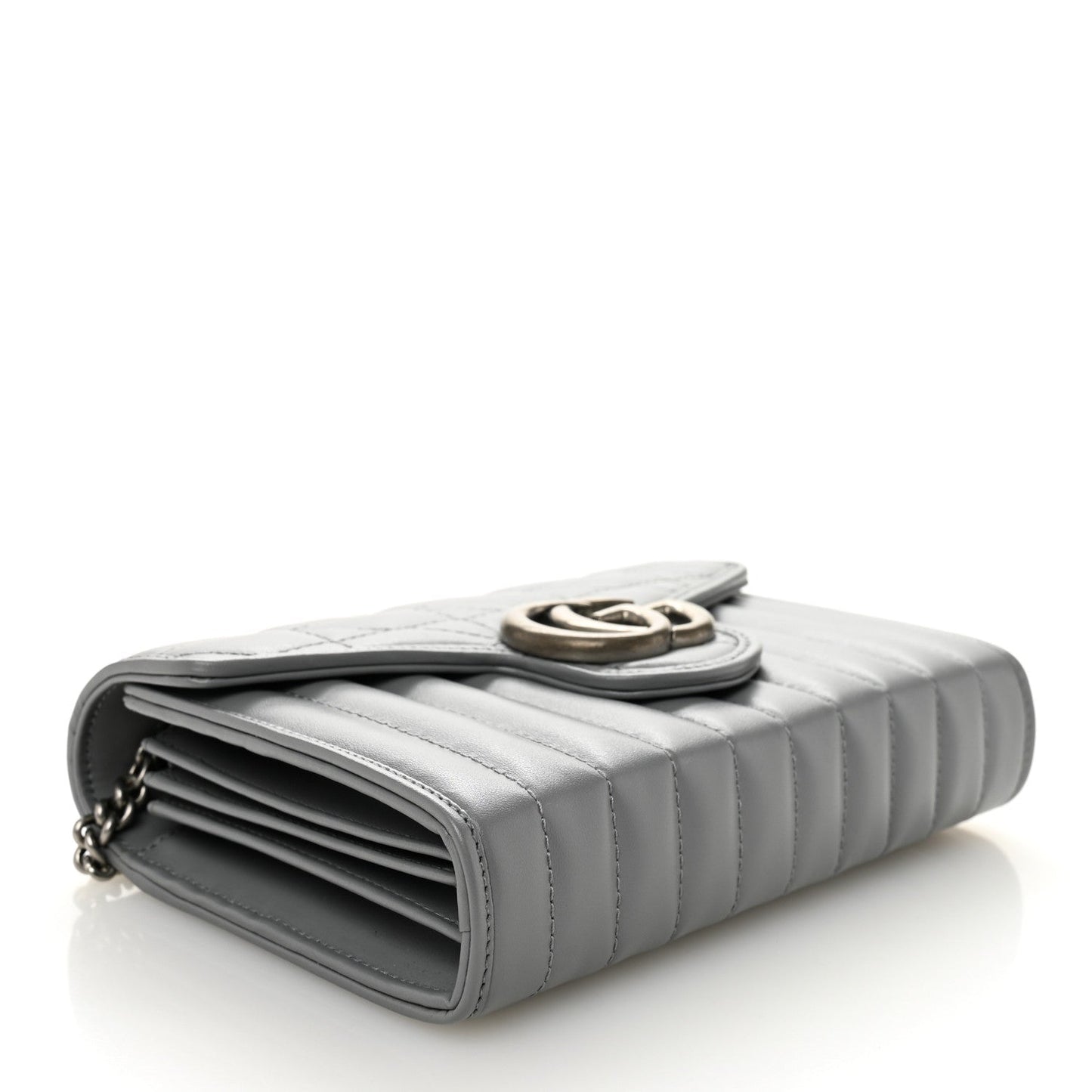 Calfskin Matelasse Aria GG Marmont Chain Wallet Deep Grey