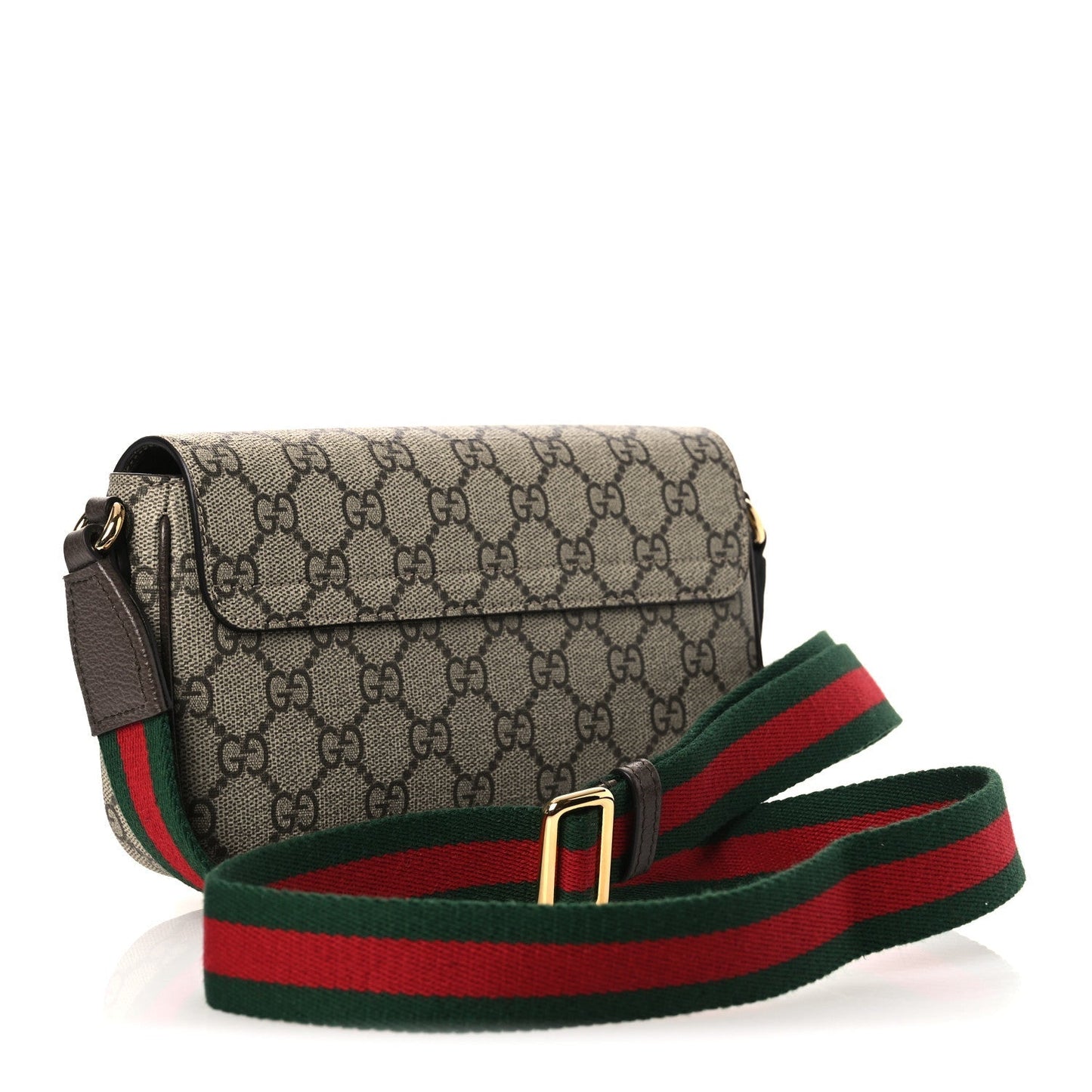 GG Supreme Monogram Textured Dollar Calfskin Web Mini Ophidia Envelope Shoulder Bag Beige Ebony New Acero