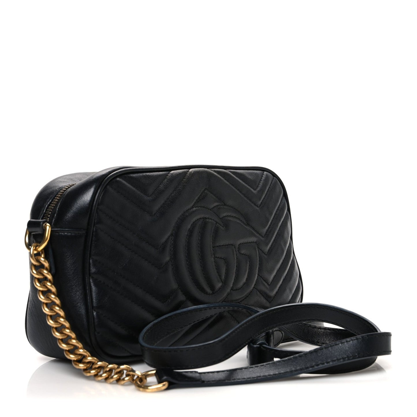 Calfskin Matelasse Small GG Marmont Chain Shoulder Bag Black