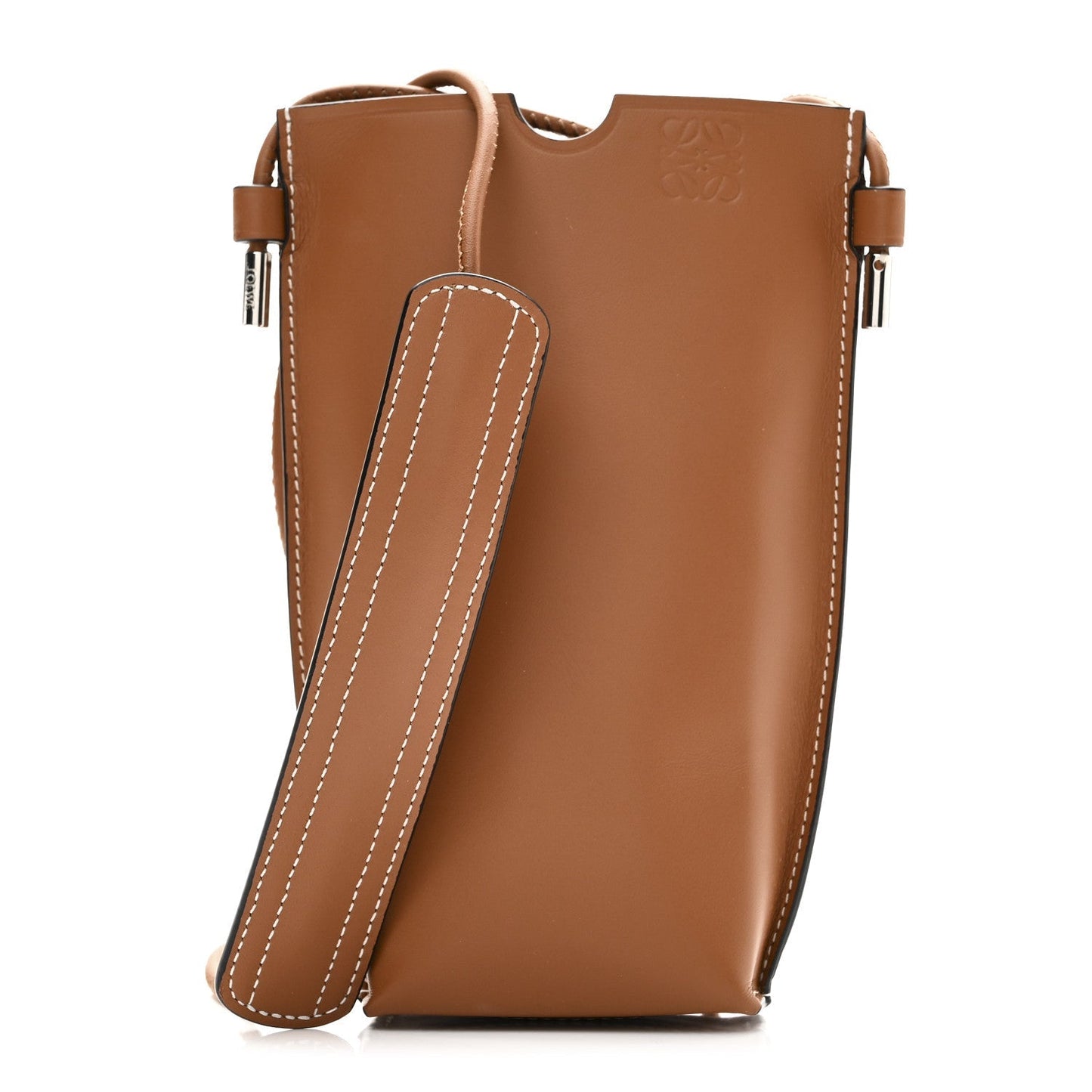 Smooth Calfskin Anagram Phone Pouch Tan