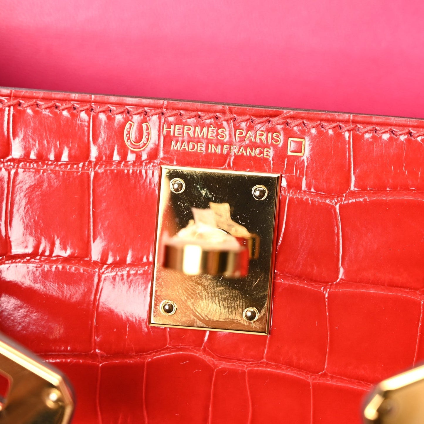 Shiny Alligator Horseshoe Mini Kelly Sellier 20 Rouge de Coeur Rose Mexico