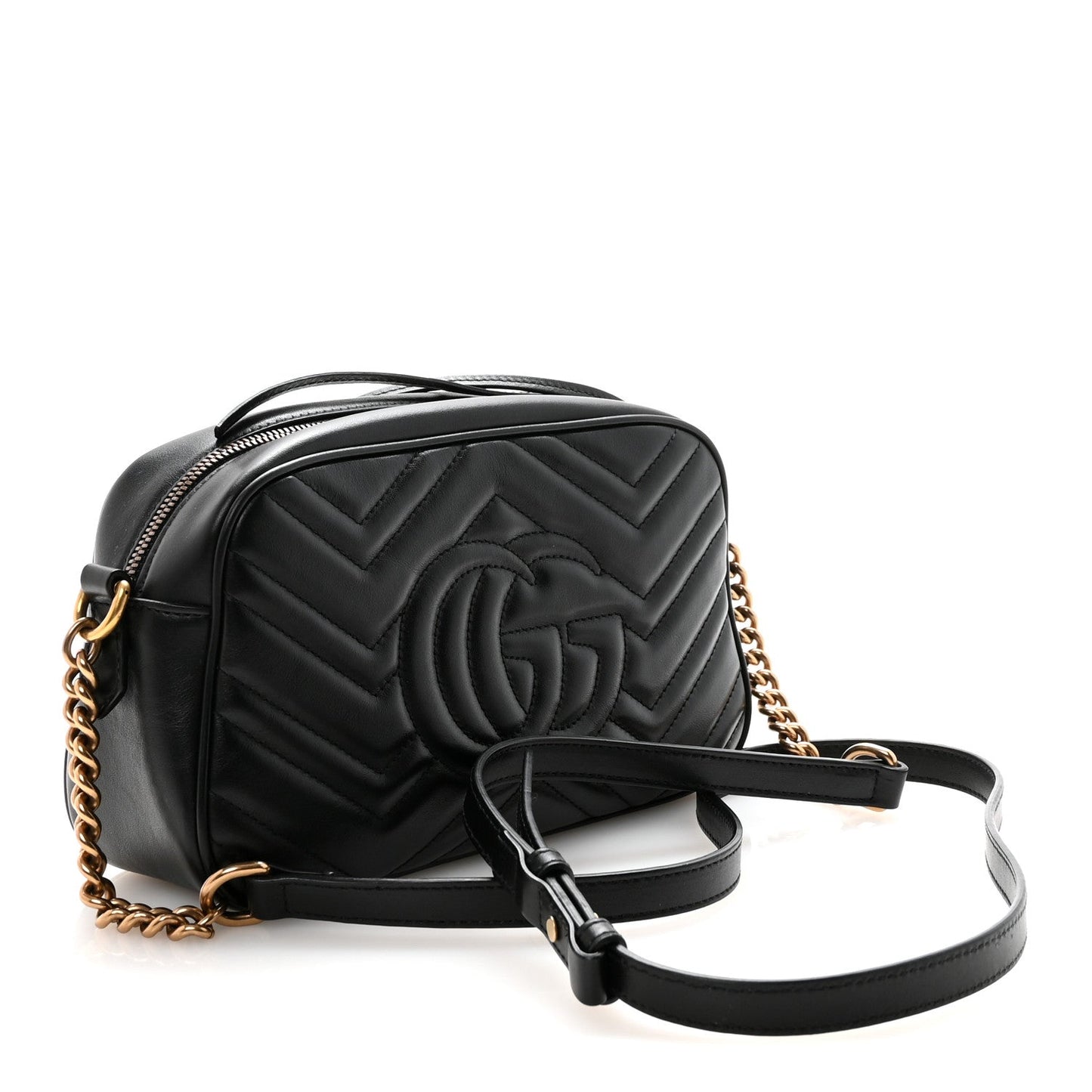 Calfskin Matelasse Small GG Marmont Chain Shoulder Bag Black