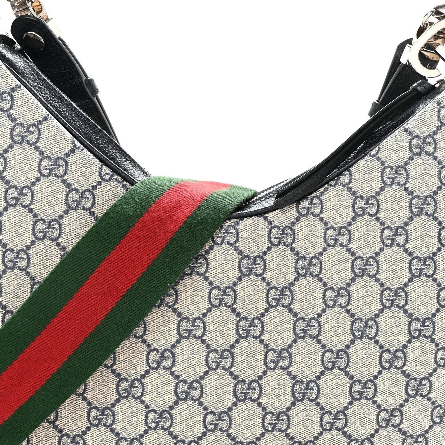 GG Supreme Monogram Textured Calfskin Web Large Attache Shoulder Bag Beige Blue